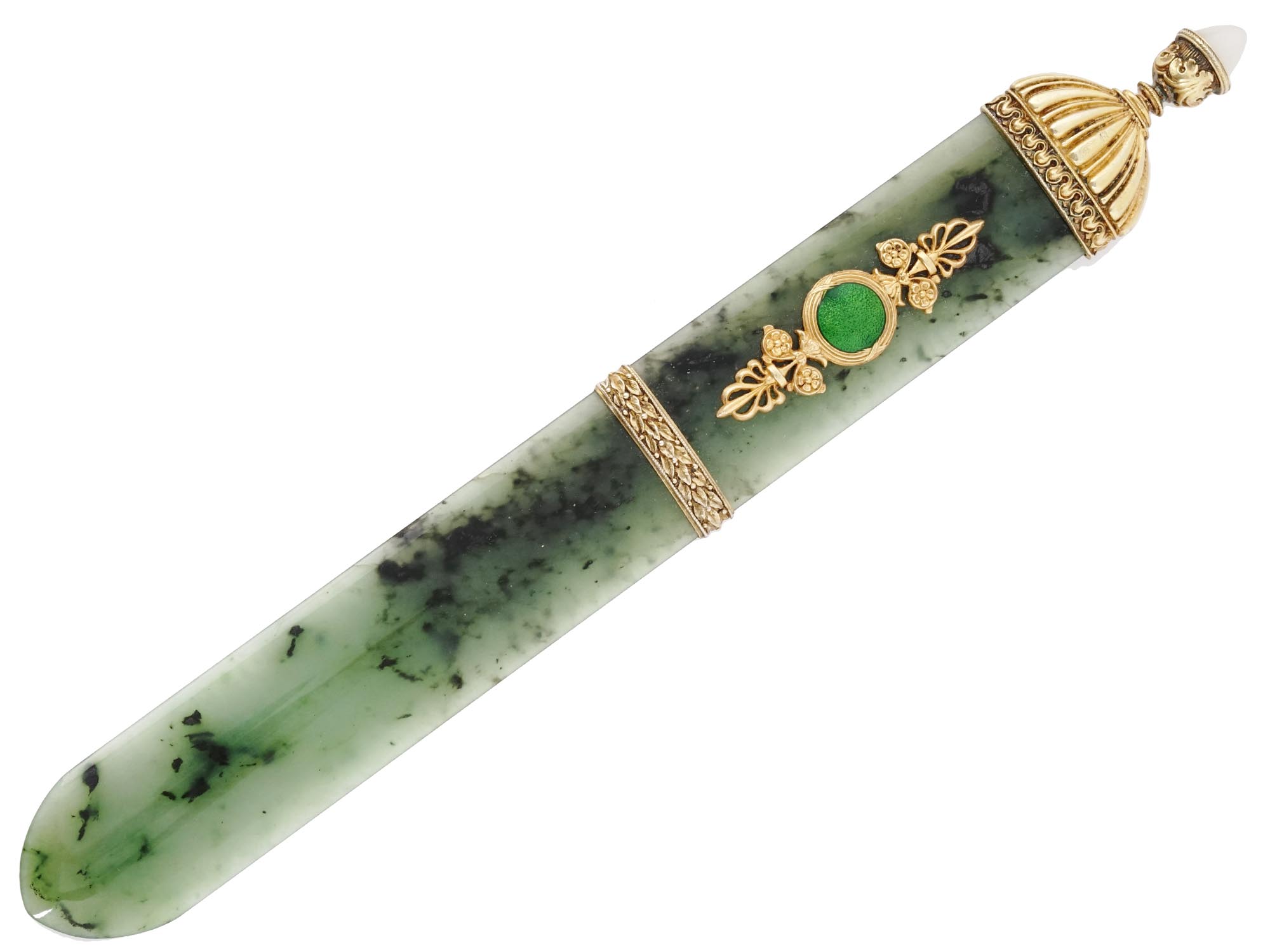 RUSSIAN 88 SILVER HAND CARVED JADE LETTER OPENER PIC-0
