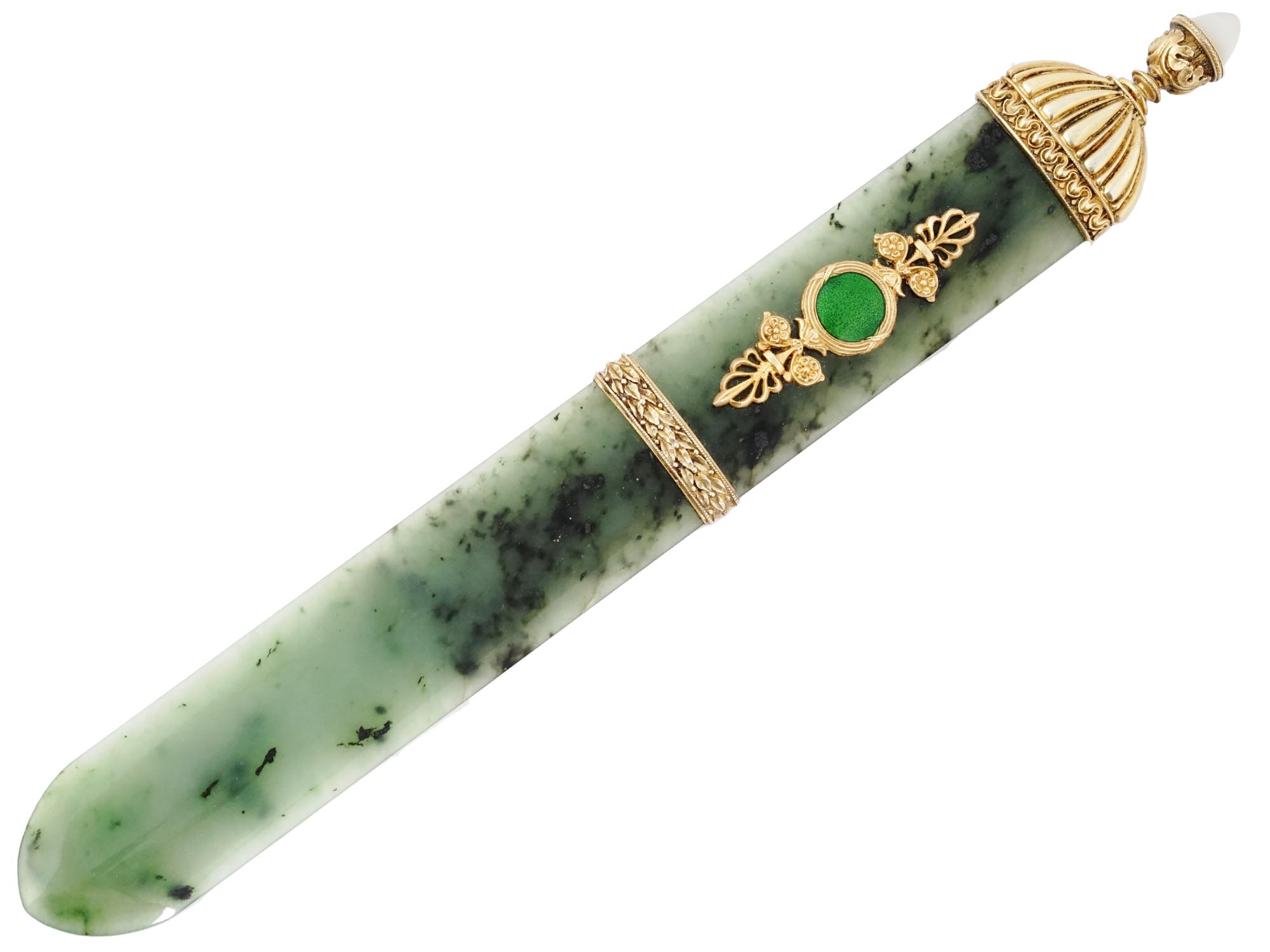 RUSSIAN 88 SILVER HAND CARVED JADE LETTER OPENER PIC-1