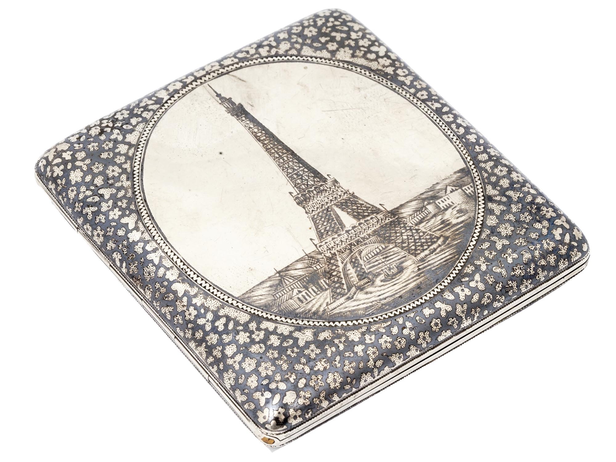 RUSSIAN NIELLO SILVER EIFFEL TOWER CIGARETTE CASE PIC-0