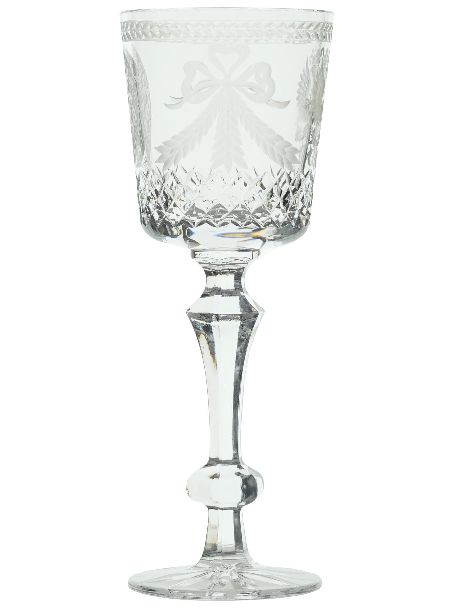 RUSSIAN IMPERIAL ETCHED AND CUT GLASS WINE GOBLET PIC-1