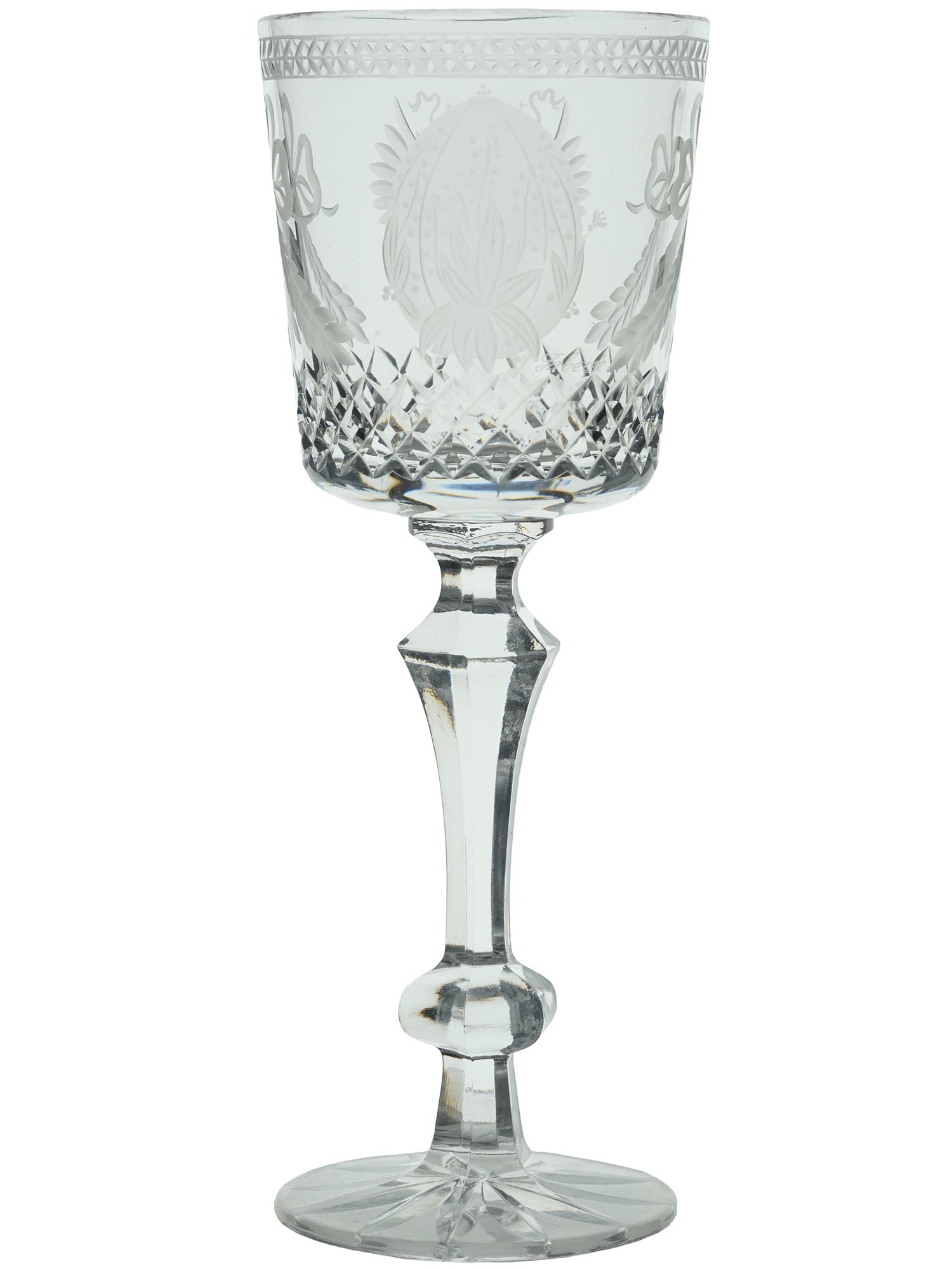 RUSSIAN IMPERIAL ETCHED AND CUT GLASS WINE GOBLET PIC-2