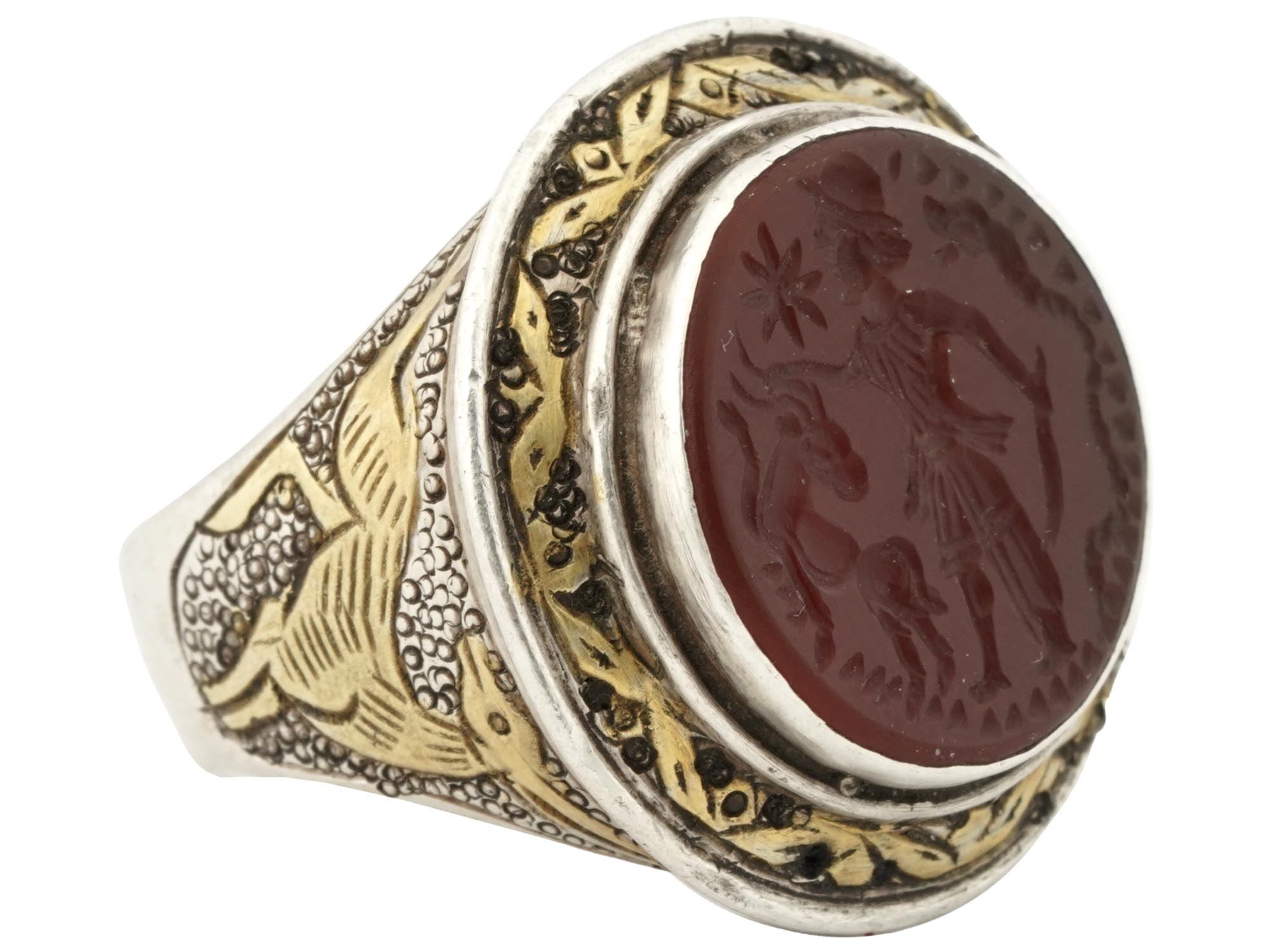 PERSIAN SASAINIAN SILVER GILT RING WITH INTAGLIO PIC-1