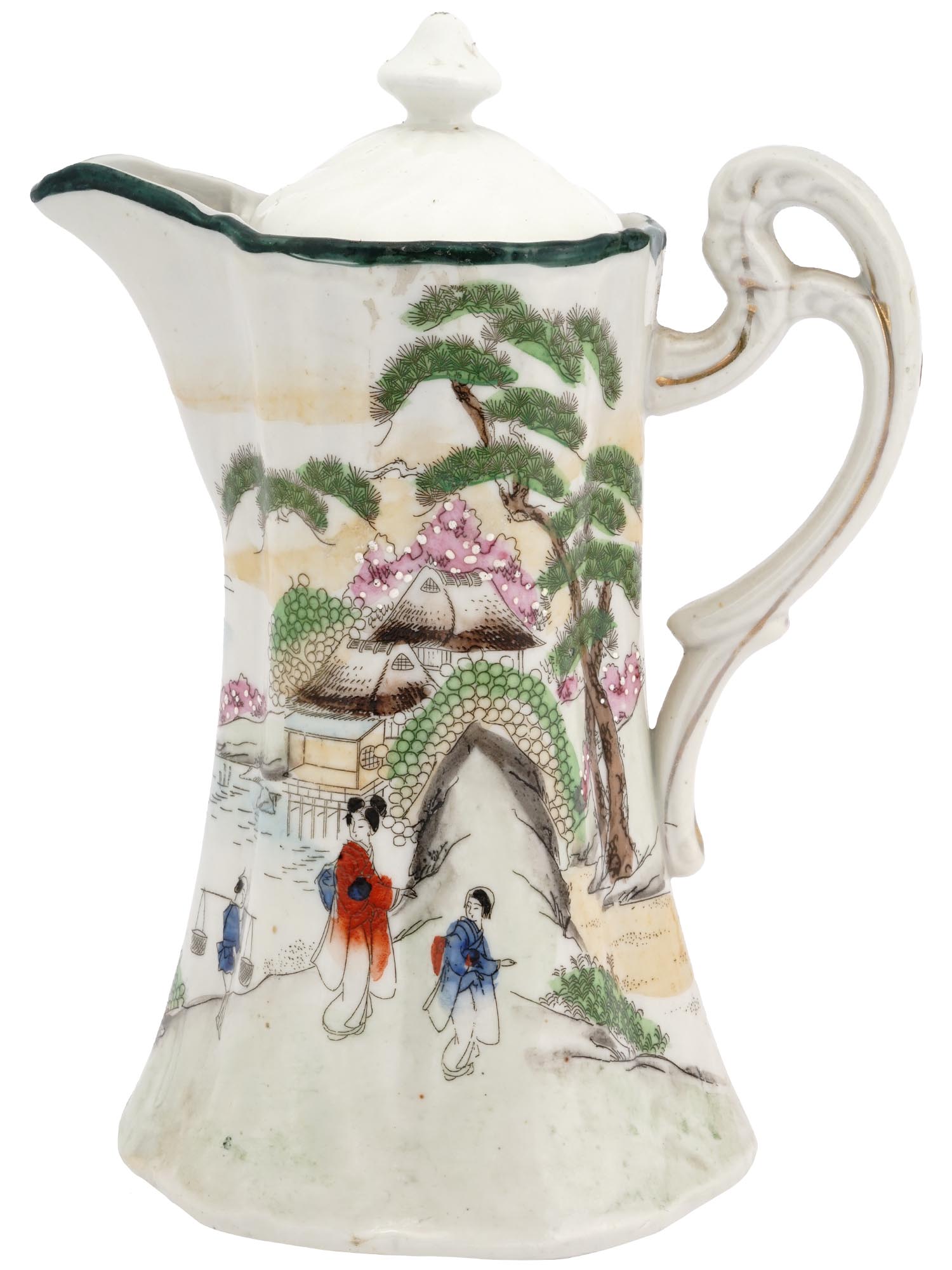 ANTIQUE JAPANESE HAND PAINTED PORCELAIN PITCHER PIC-0