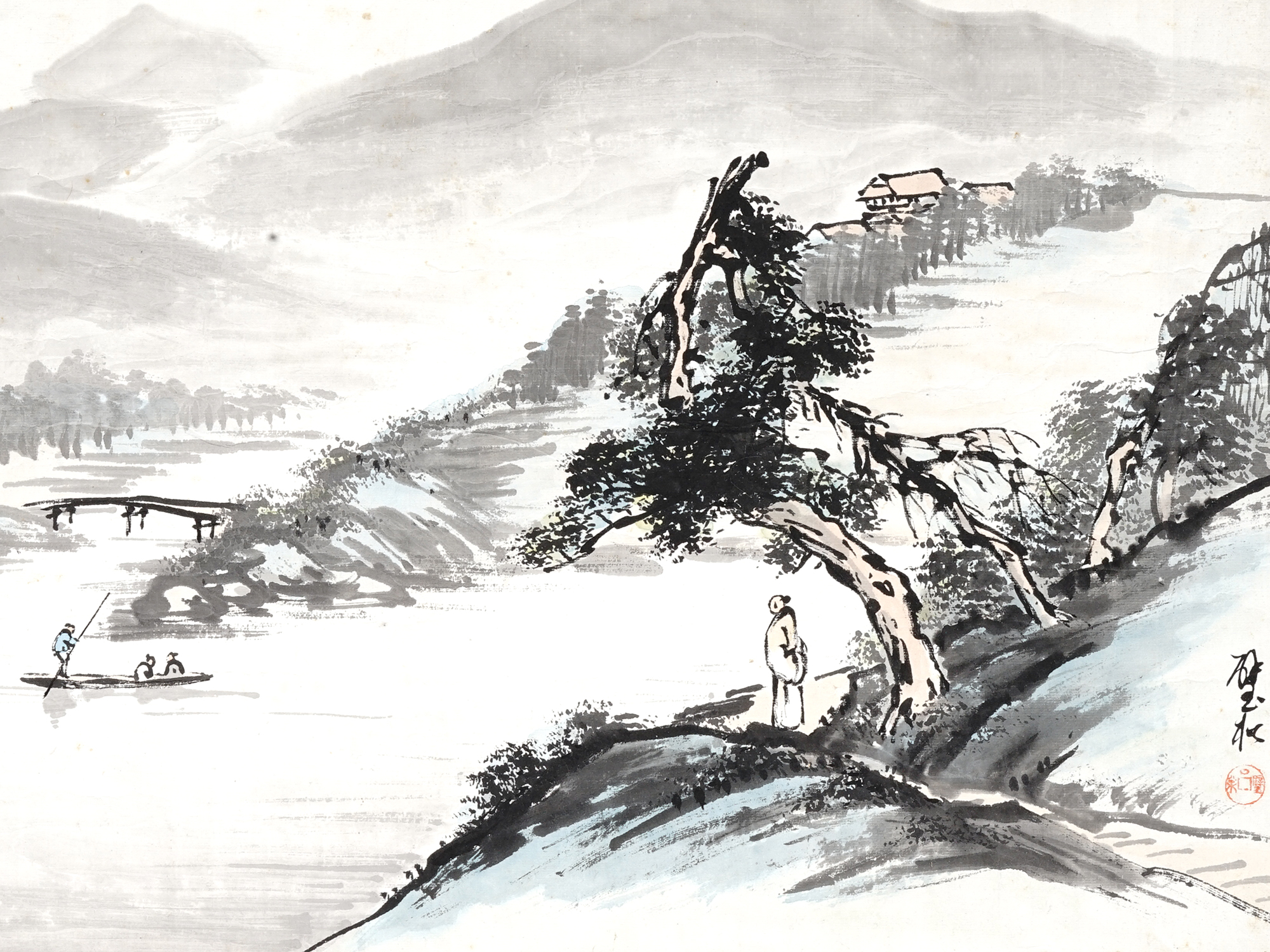 CHINESE LANDSCAPE WATERCOLOR AND INK PAINTING PIC-1