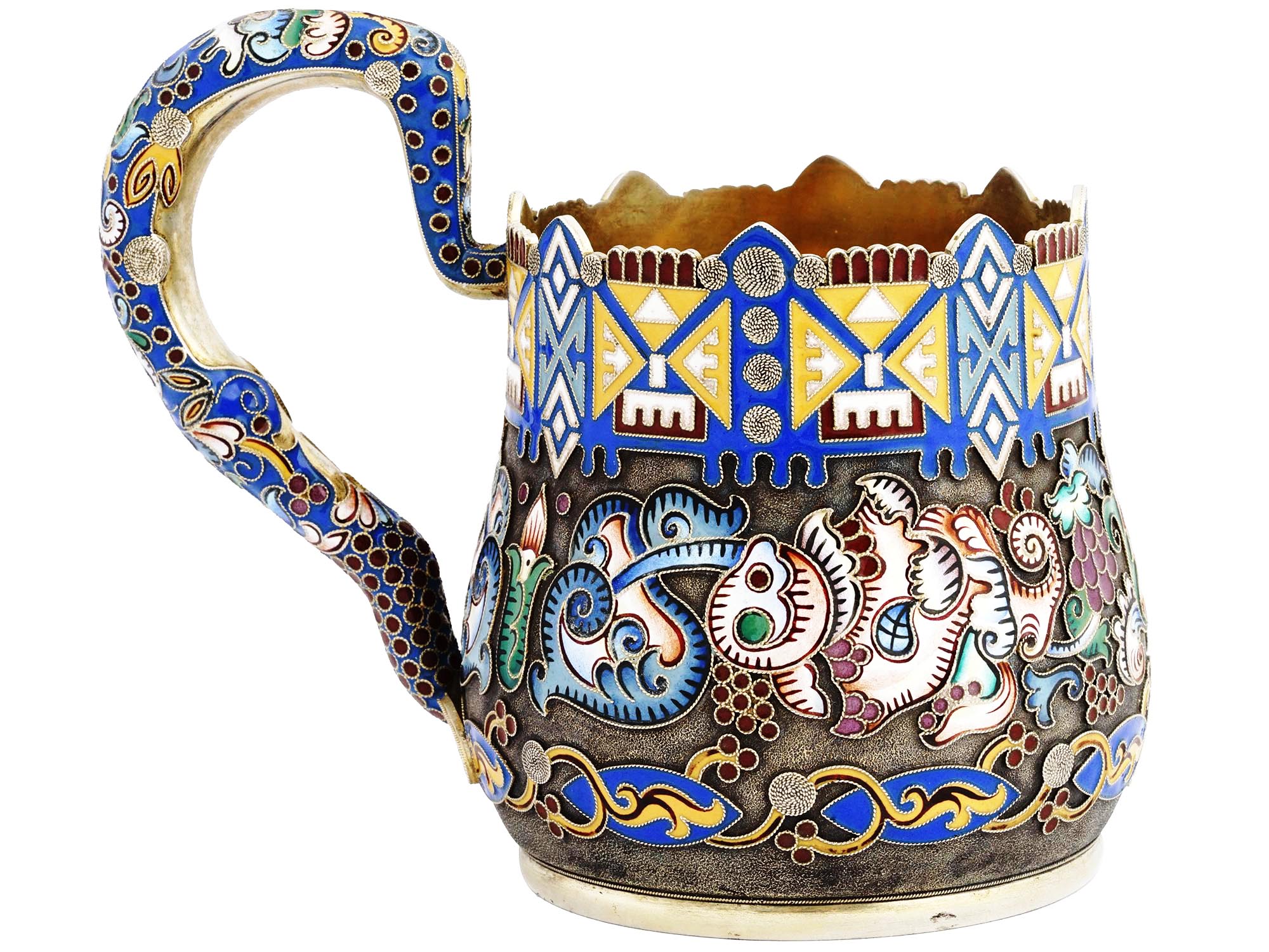 LARGE RUSSIAN SILVER CLOISONNE ENAMEL CUP PIC-0