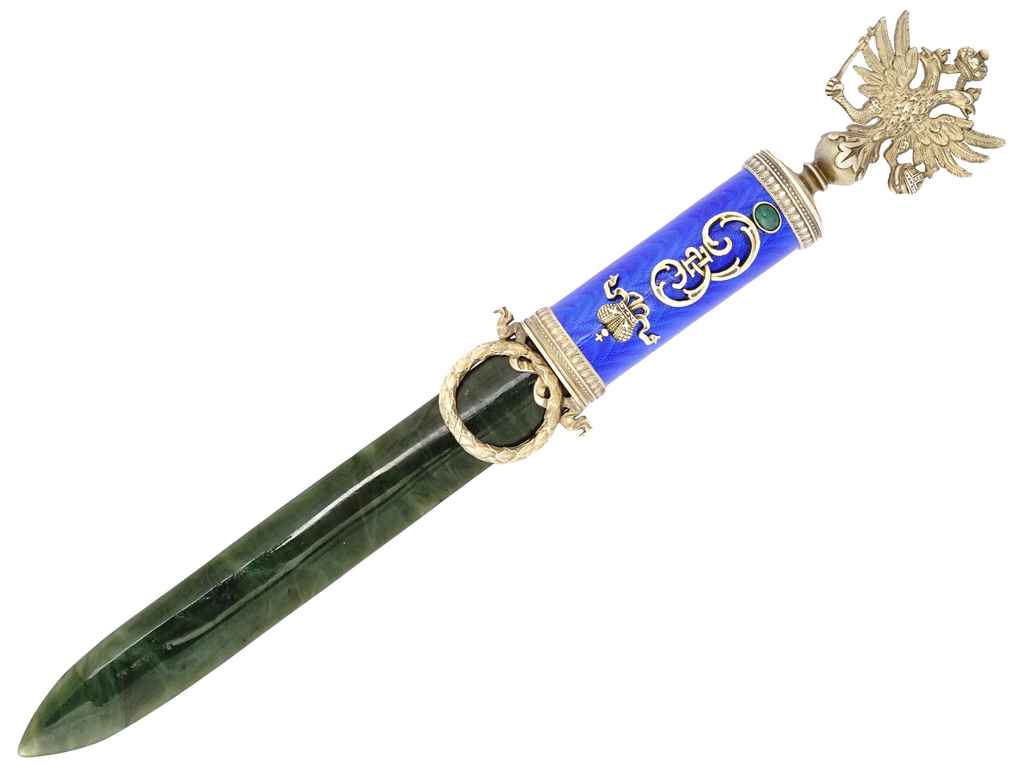 RUSSIAN SILVER JADE ENAMEL LETTER OPENER KNIFE PIC-0