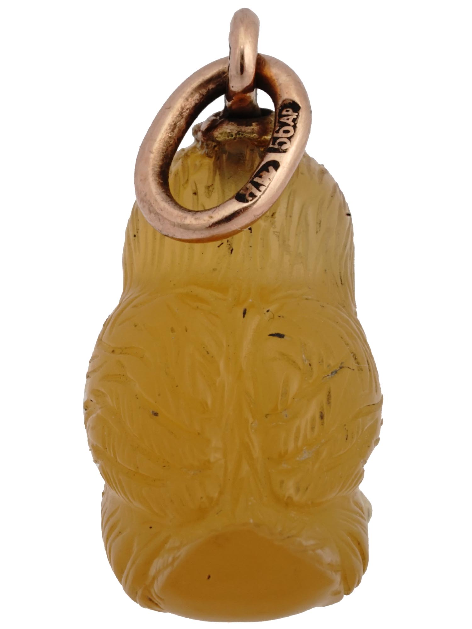 RUSSIAN GOLD HARD STONE CARVED BIRD PENDANT PIC-1