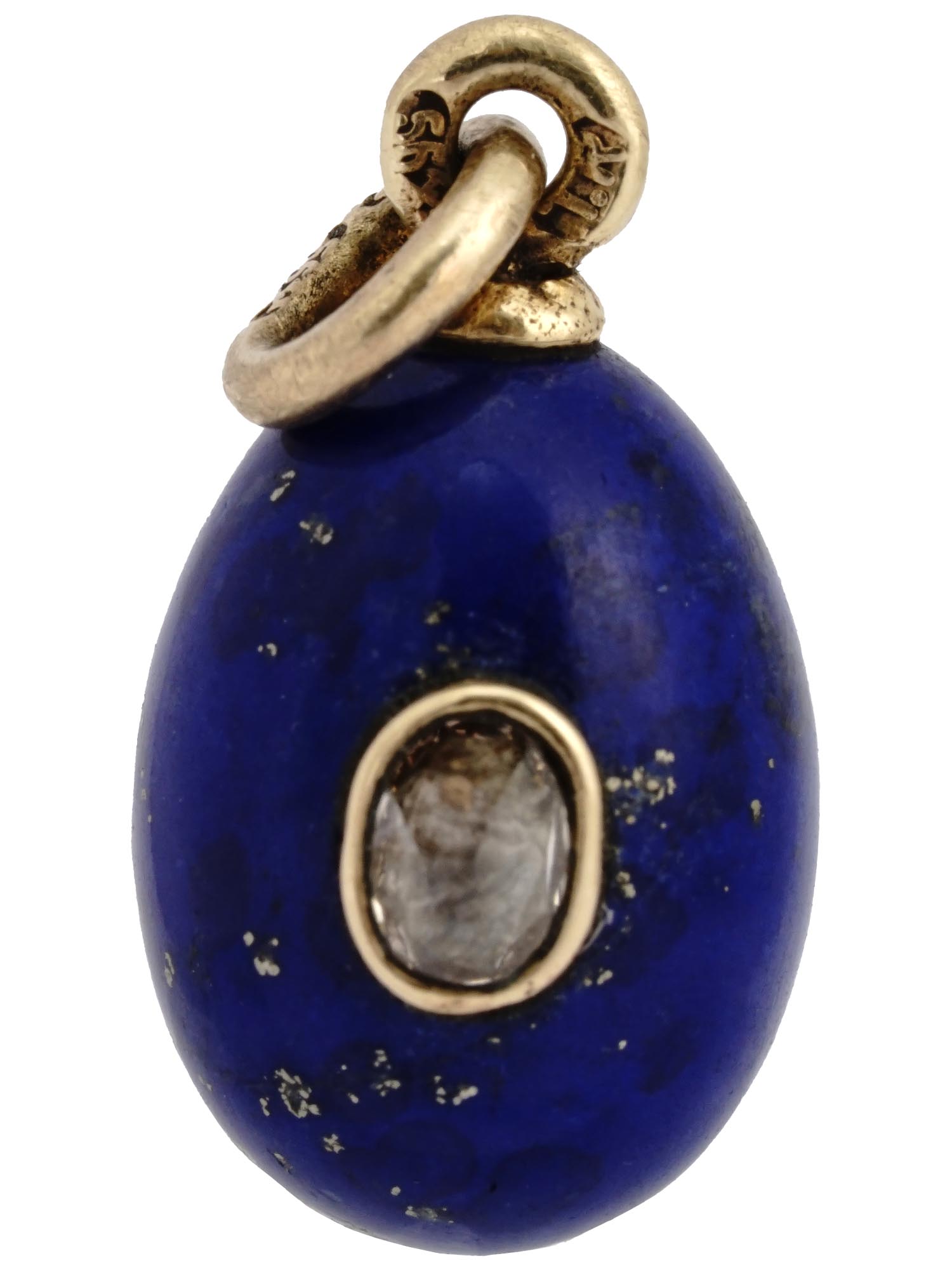 RUSSIAN GOLD LAPIS LAZULI DIAMOND EGG PENDANT PIC-1