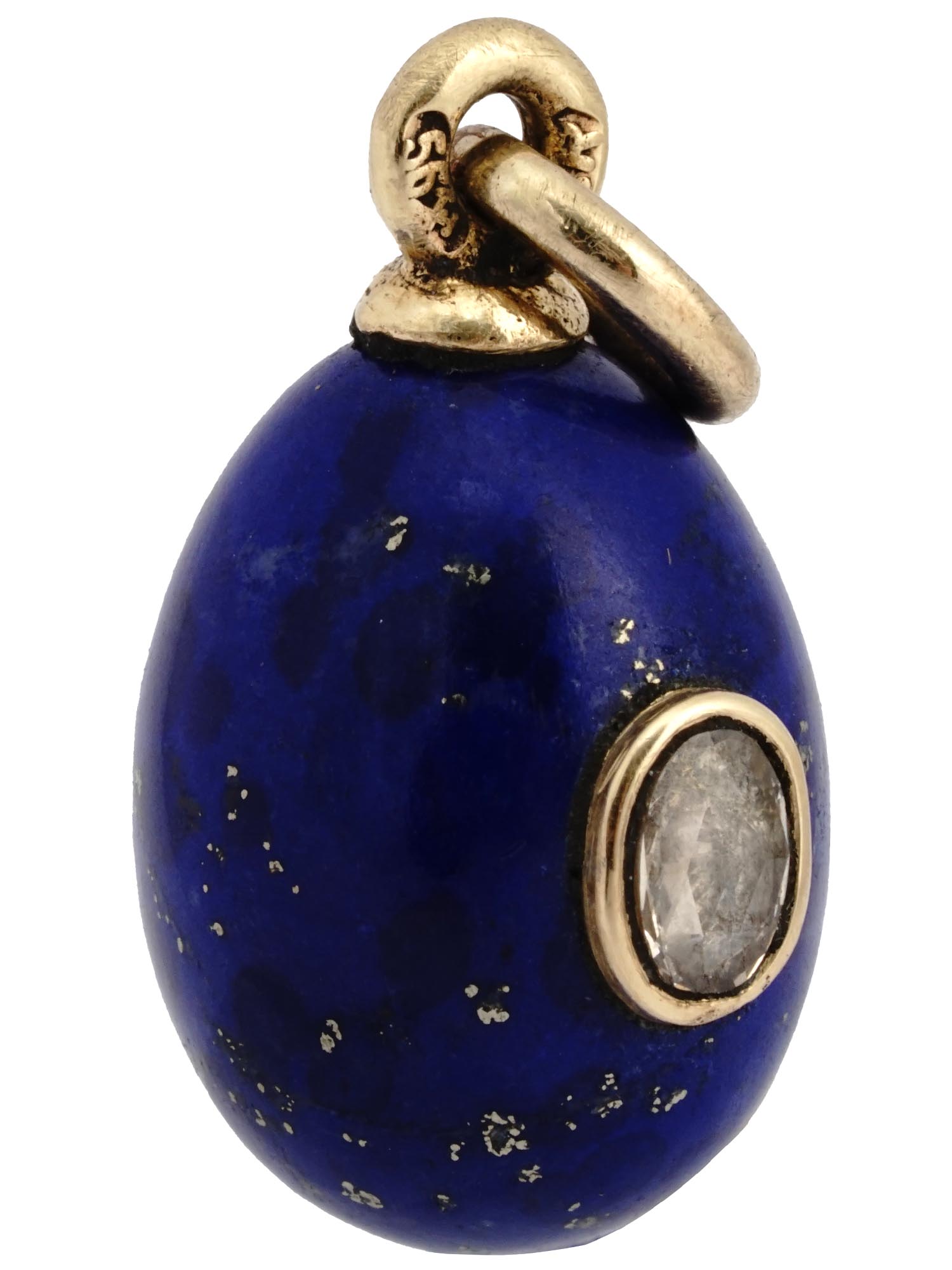 RUSSIAN GOLD LAPIS LAZULI DIAMOND EGG PENDANT PIC-0