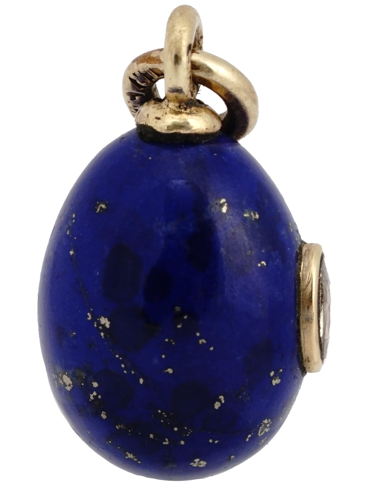 RUSSIAN GOLD LAPIS LAZULI DIAMOND EGG PENDANT PIC-2