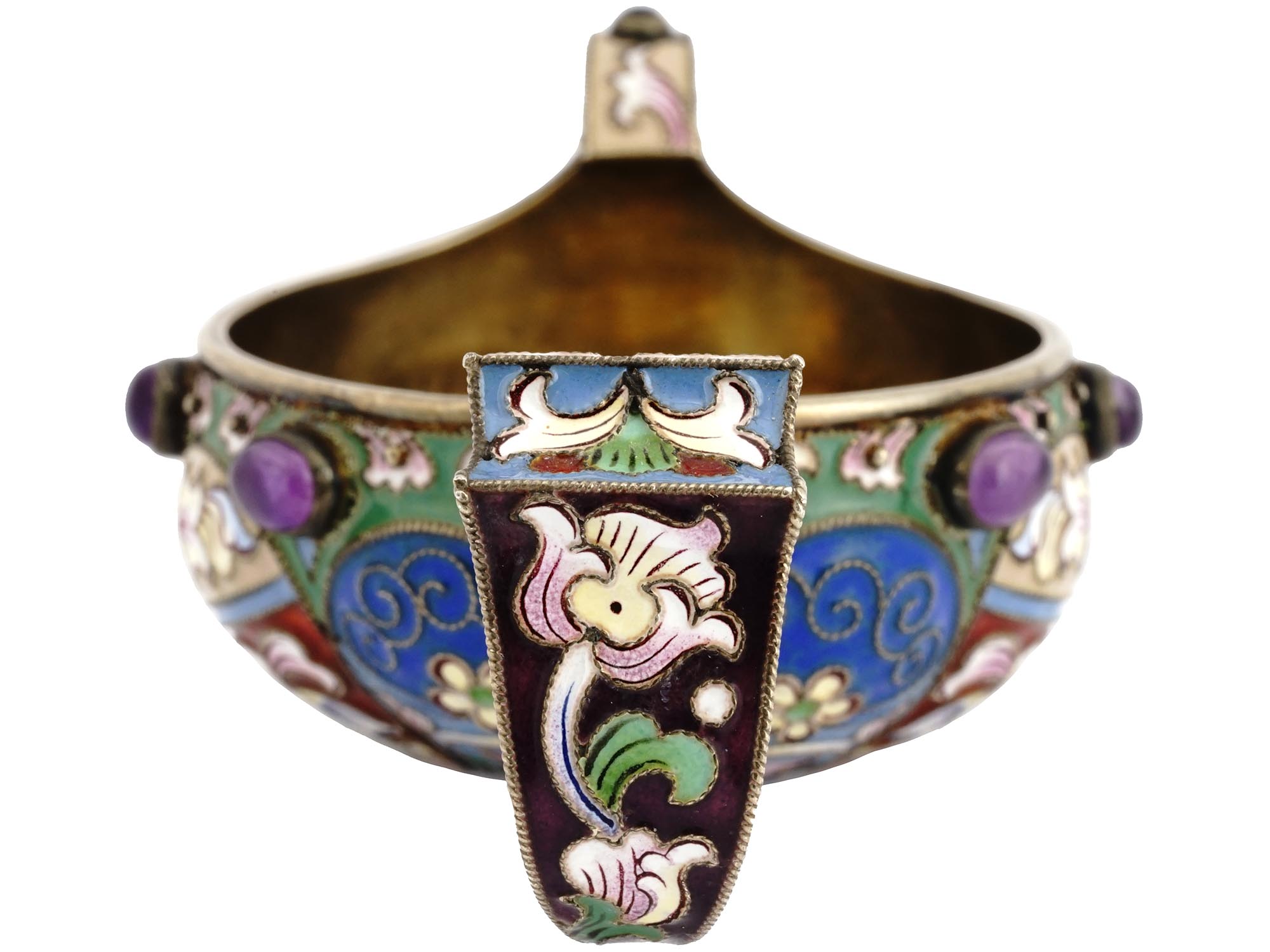 RUSSIAN SILVER GILT ENAMEL AND AMETHYST KOVSH PIC-3