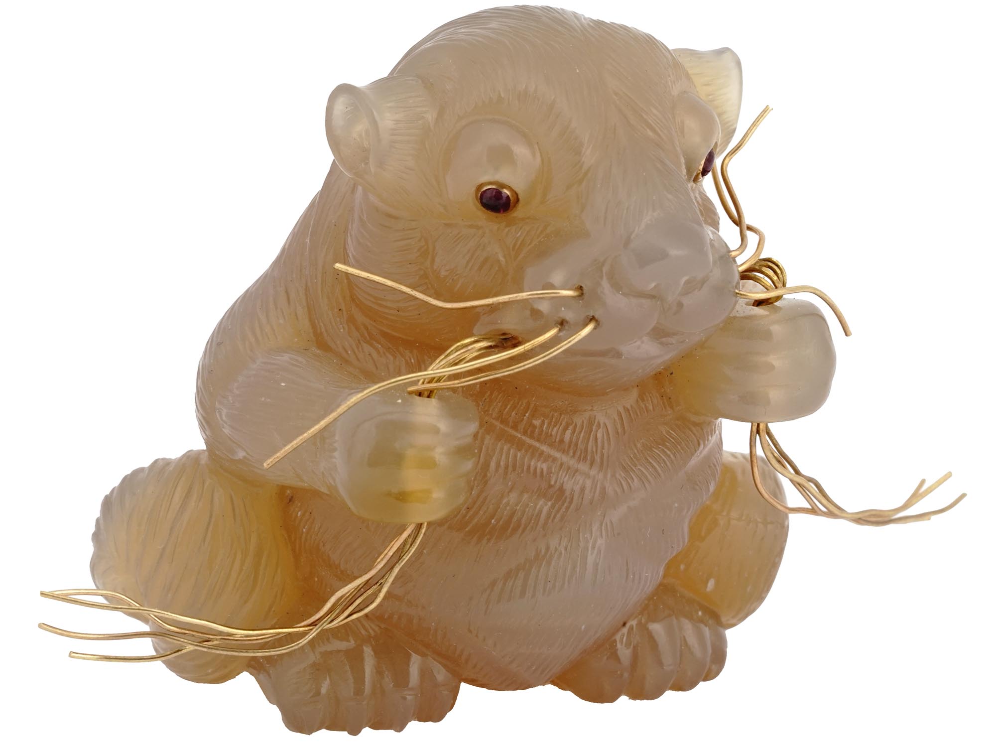 RUSSIAN 14K GOLD CARVED AGATE DOR MOUSE FIGURINE PIC-0