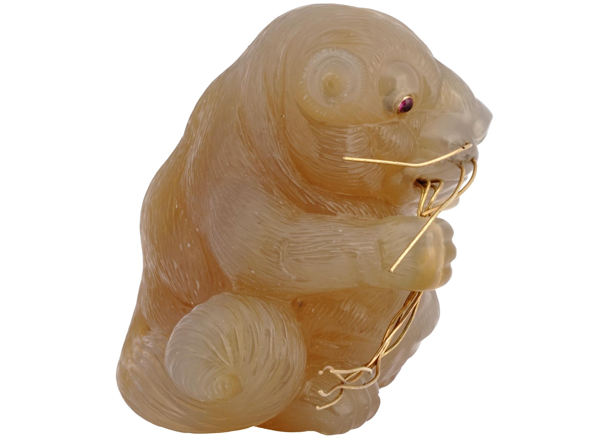 RUSSIAN 14K GOLD CARVED AGATE DOR MOUSE FIGURINE PIC-1