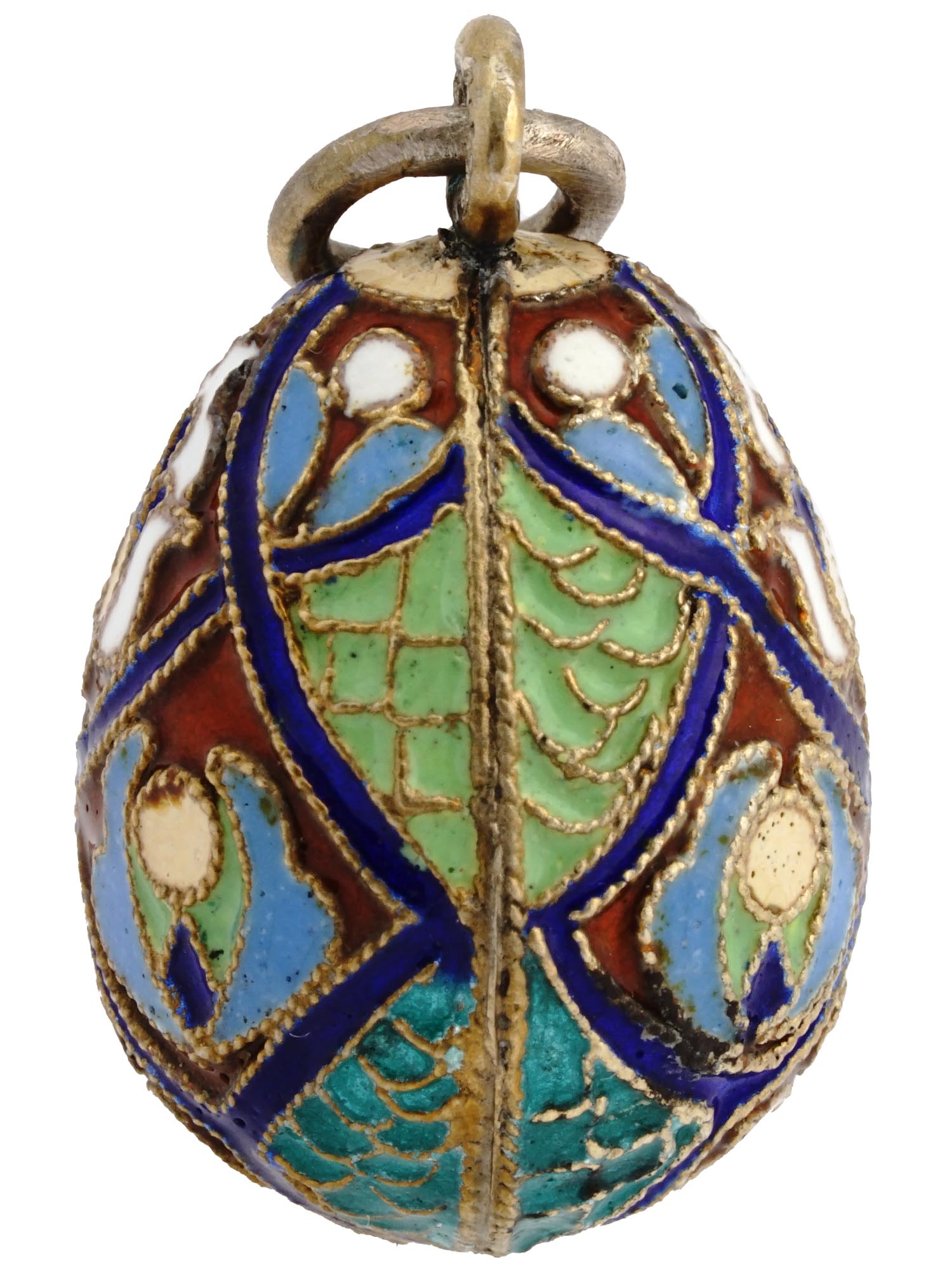 RUSSIAN 84 GILT SILVER ENAMEL EASTER EGG PENDANT PIC-2