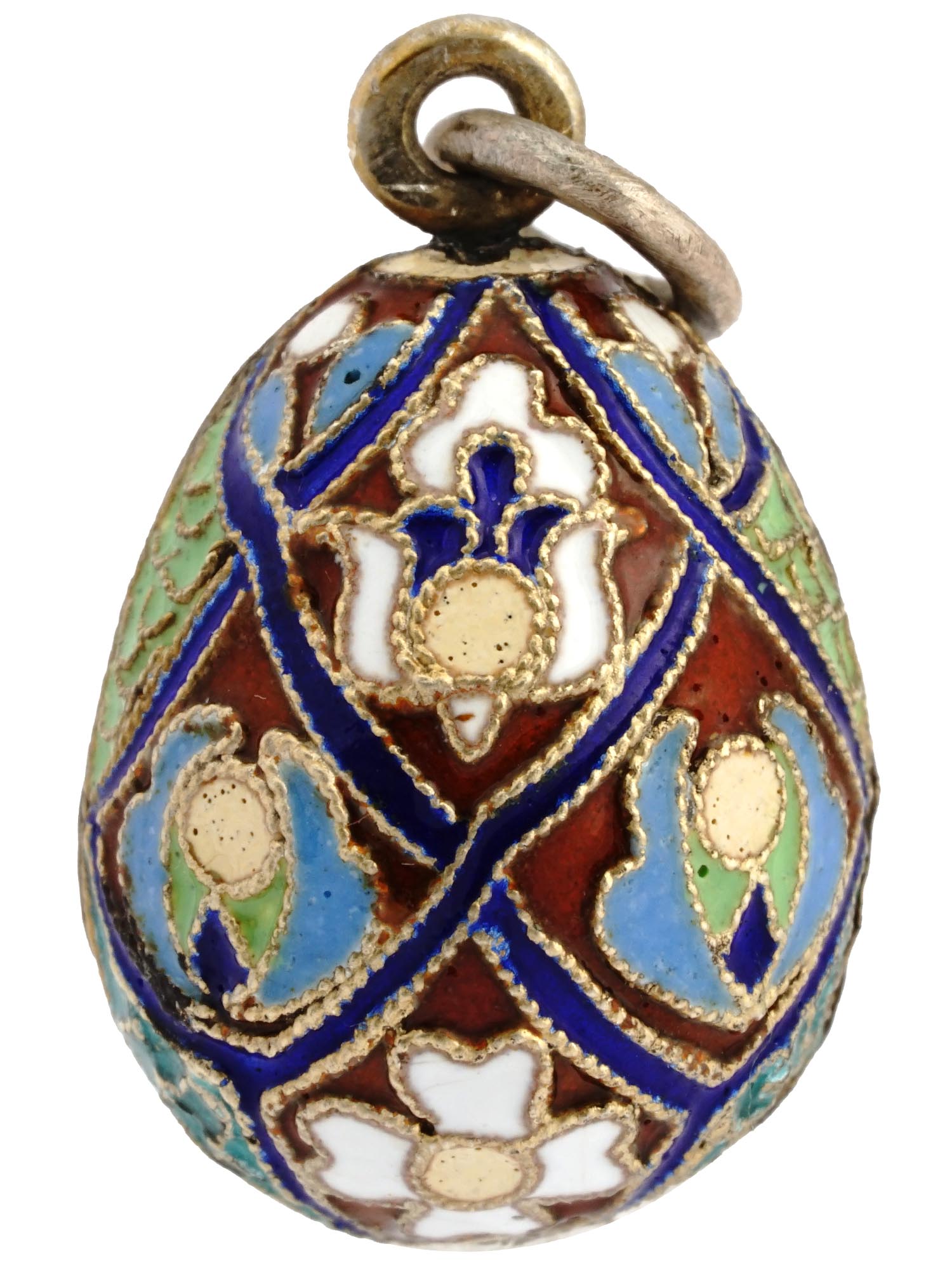 RUSSIAN 84 GILT SILVER ENAMEL EASTER EGG PENDANT PIC-1