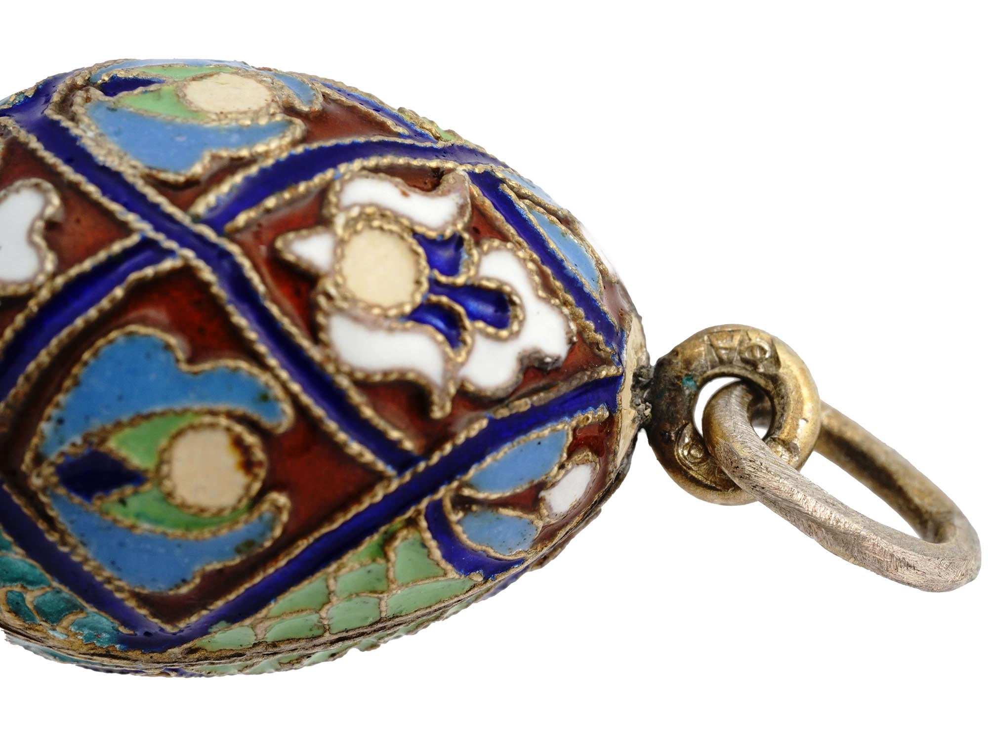 RUSSIAN 84 GILT SILVER ENAMEL EASTER EGG PENDANT PIC-3