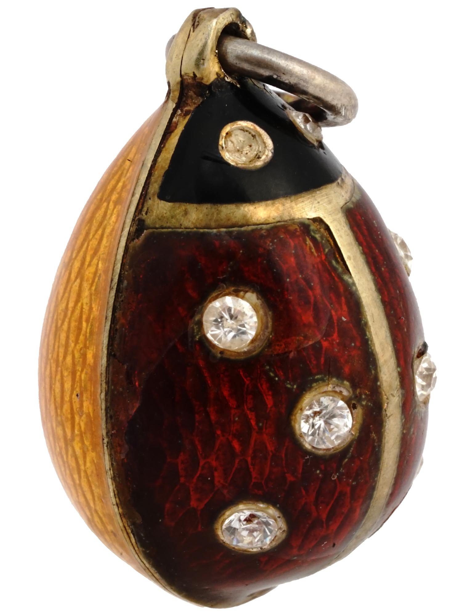 RUSSIAN 84 GILT SILVER ENAMEL DIAMOND EGG PENDANT PIC-2