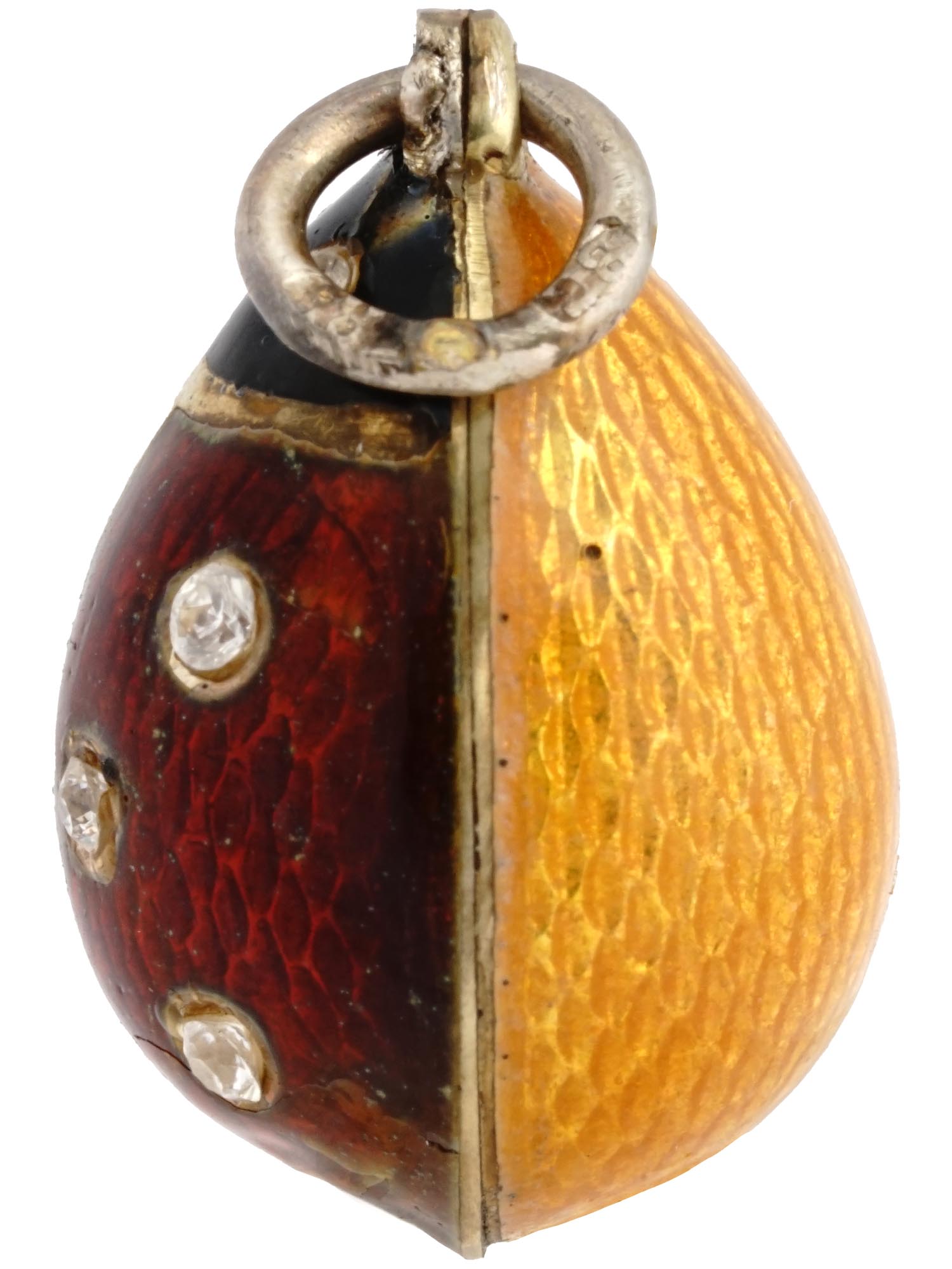 RUSSIAN 84 GILT SILVER ENAMEL DIAMOND EGG PENDANT PIC-1