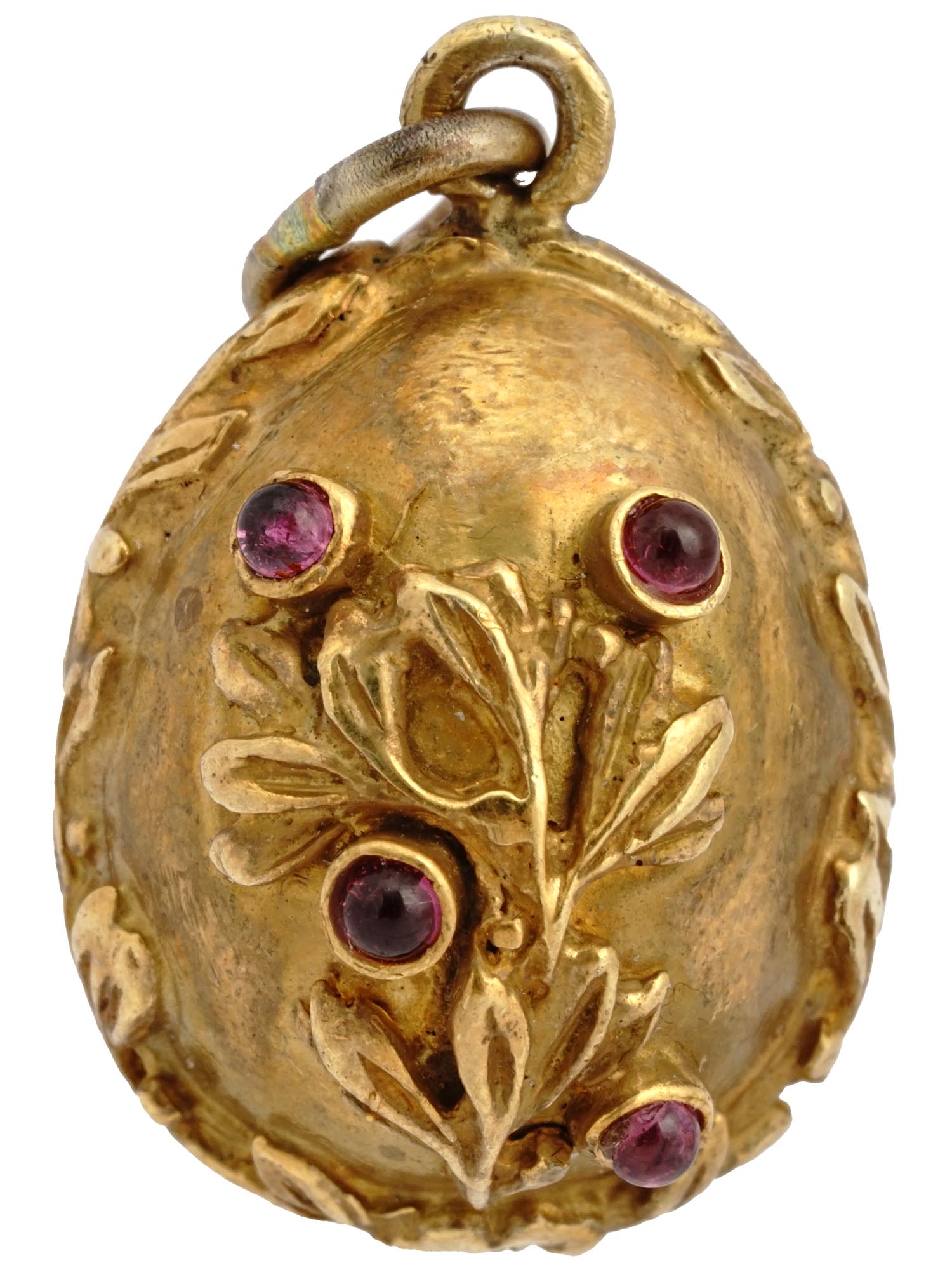 RUSSIAN 88 GILT SILVER RUBY STONES EGG PENDANT PIC-2