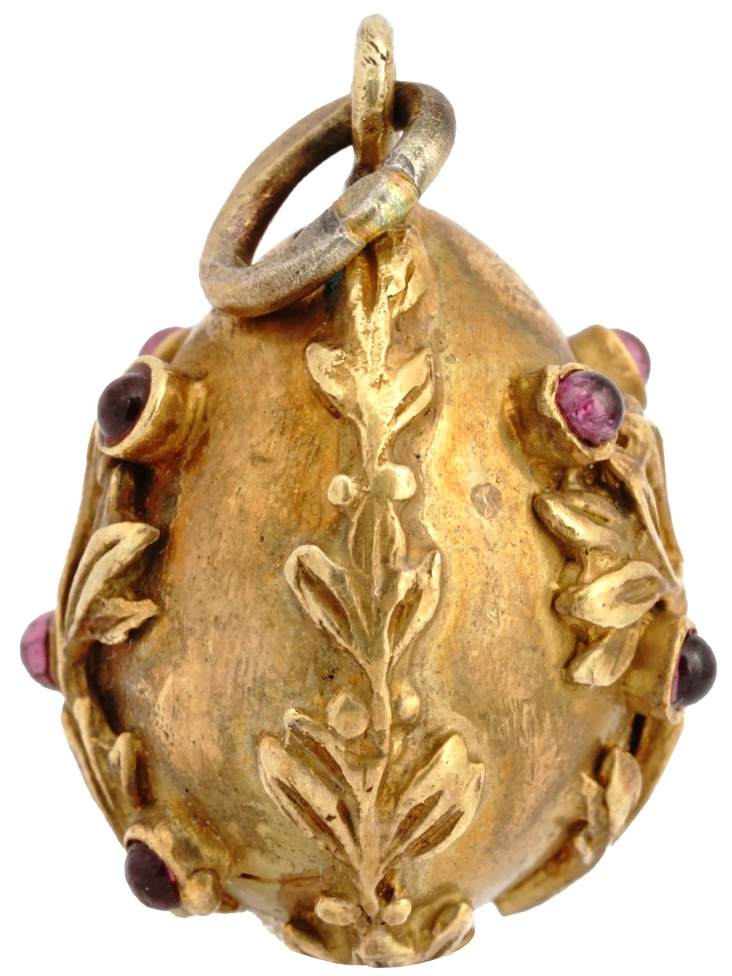 RUSSIAN 88 GILT SILVER RUBY STONES EGG PENDANT PIC-1