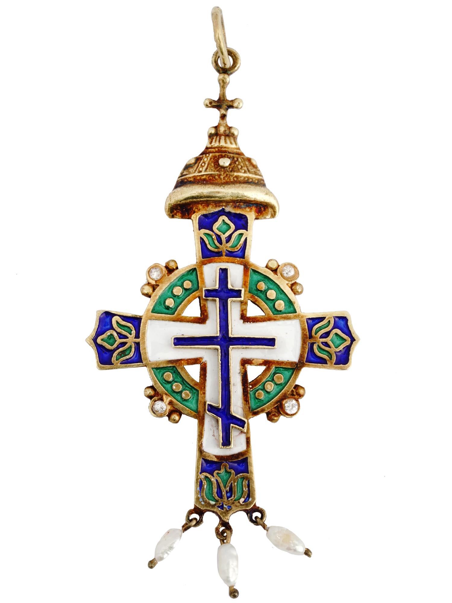 RUSSIAN SILVER ENAMEL ORTHODOX CROSS PENDANT