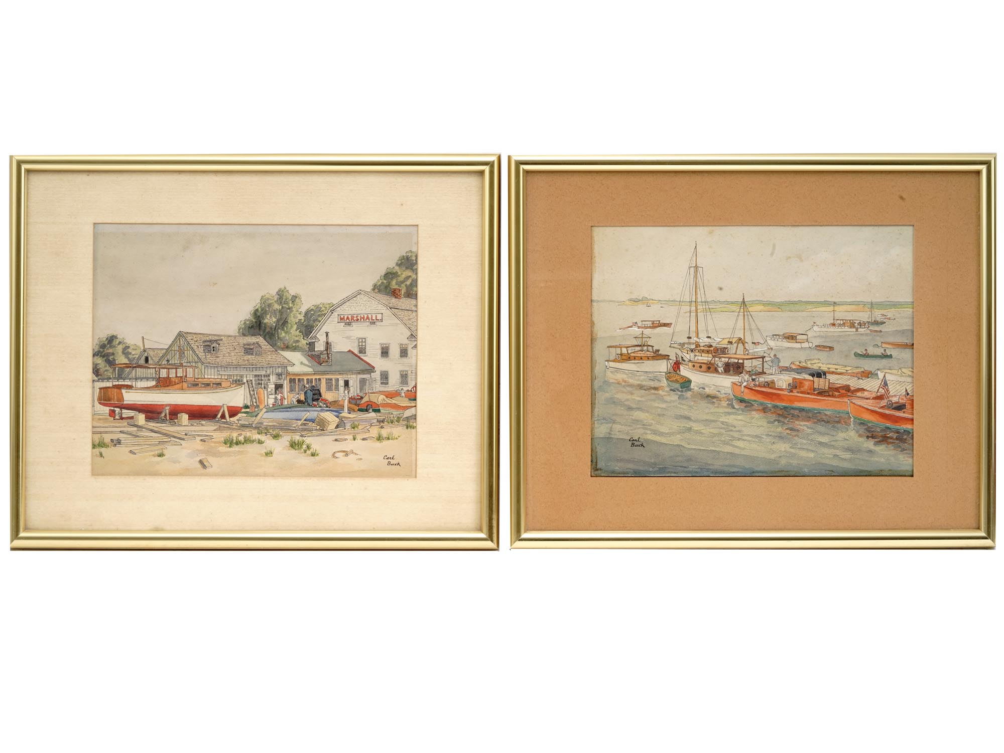 MID CENTURY AMERICAN BOAT PAINTINGS BY CARL BUCK PIC-0