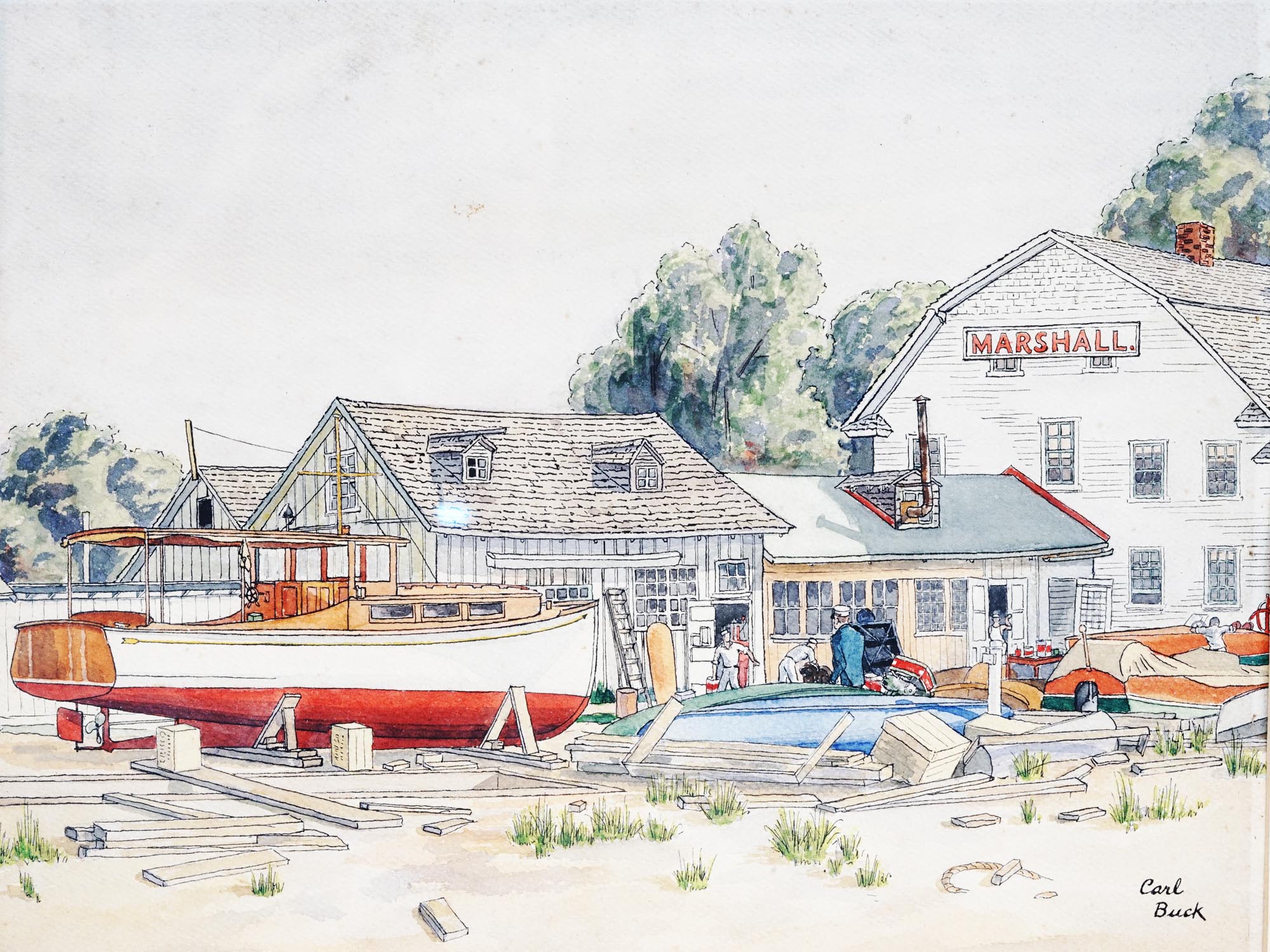 MID CENTURY AMERICAN BOAT PAINTINGS BY CARL BUCK PIC-1