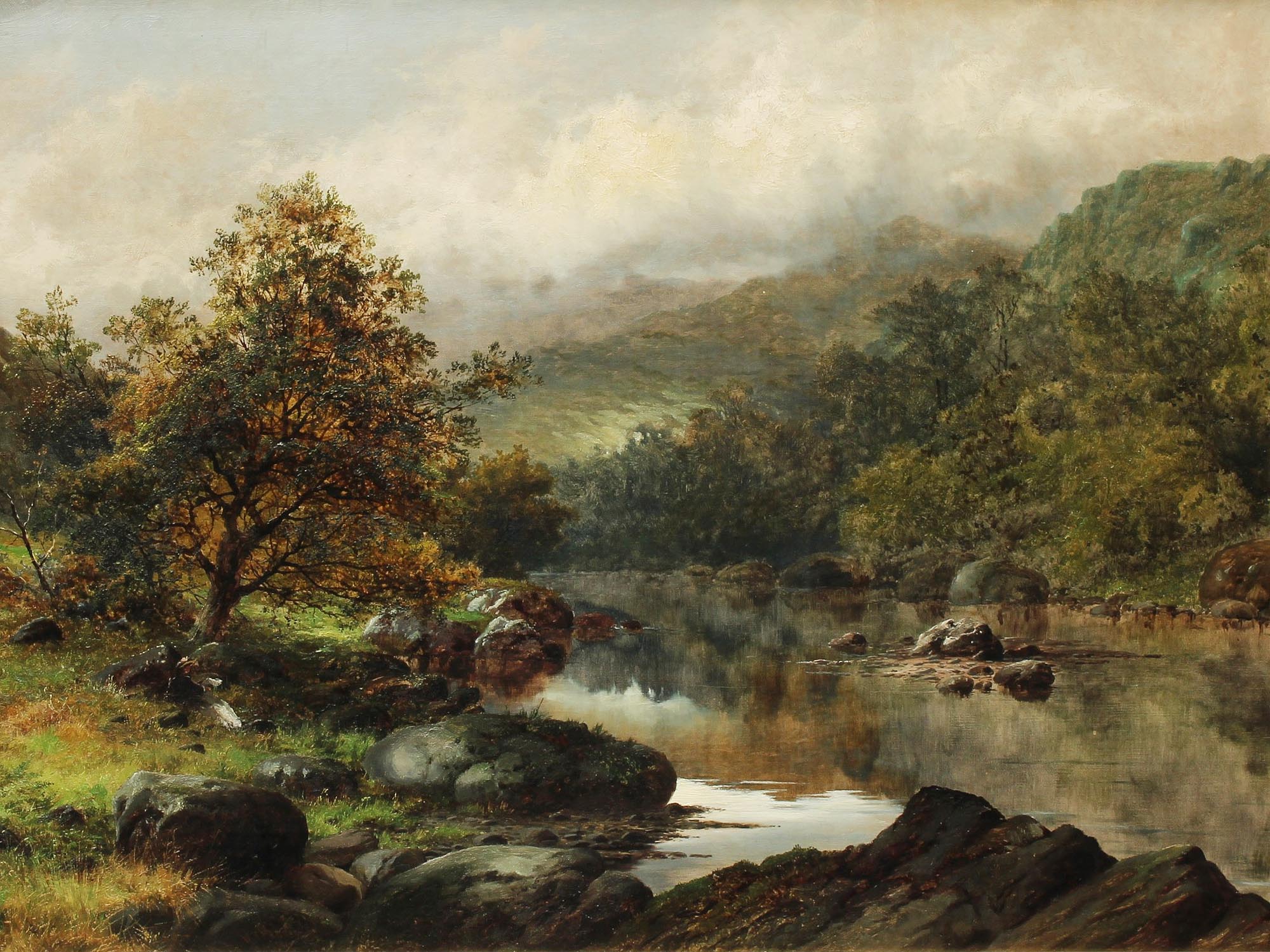 ENGLISH LANDSCAPE OIL PAINTING BY WILLIAM MANDER PIC-1