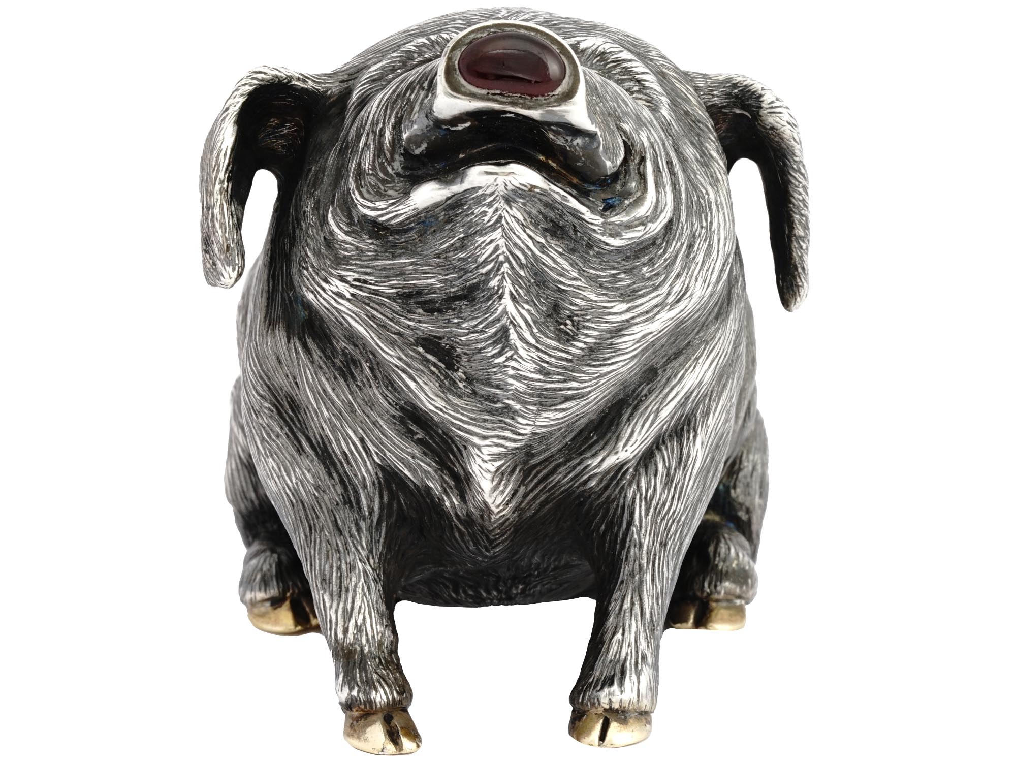 RUSSIAN 875 SILVER RUBY STONES FIGURINE OF BOAR PIC-1