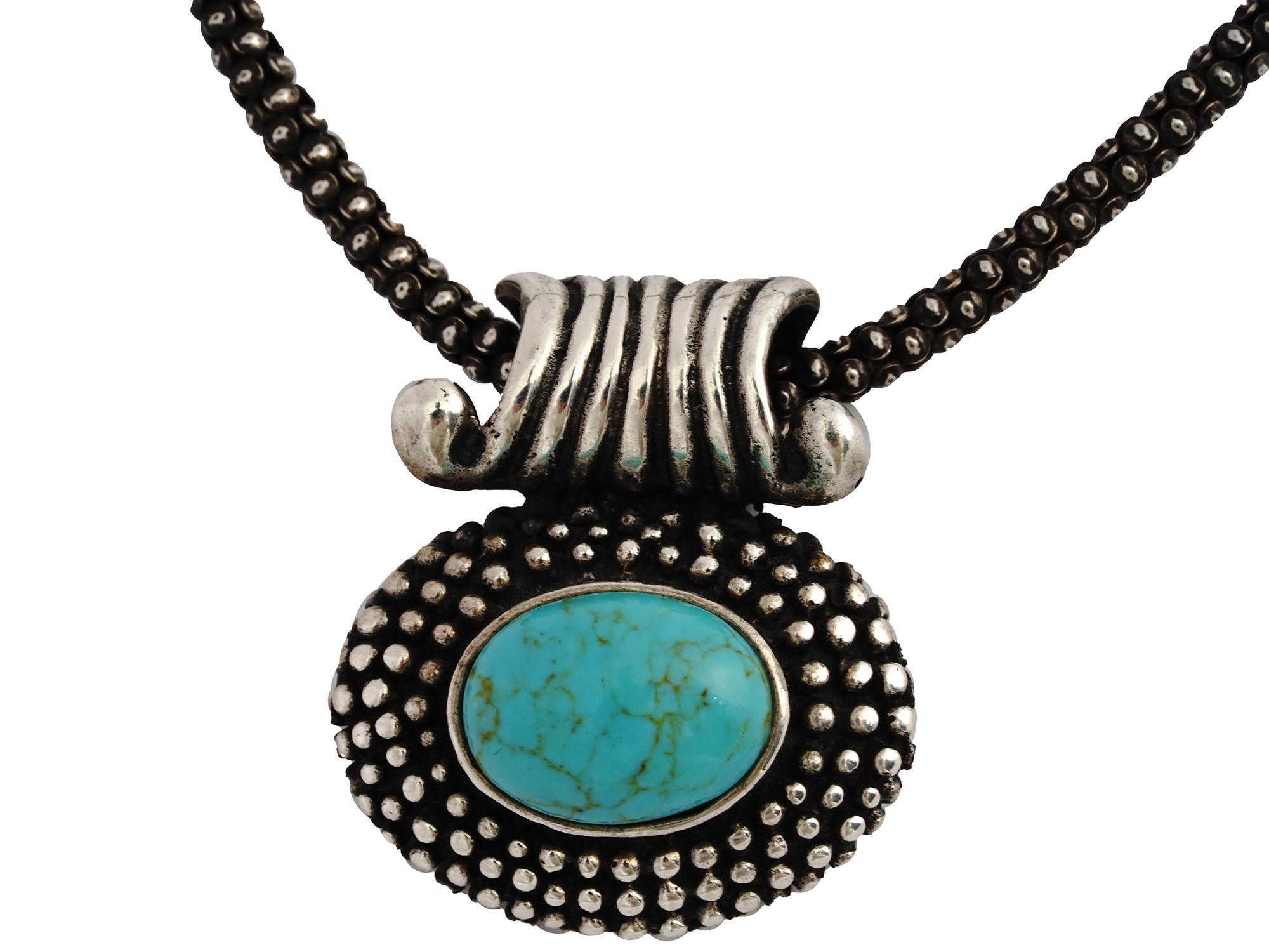 ITALIAN STERLING SILVER AND TURQUOISE NECKLACE PIC-3