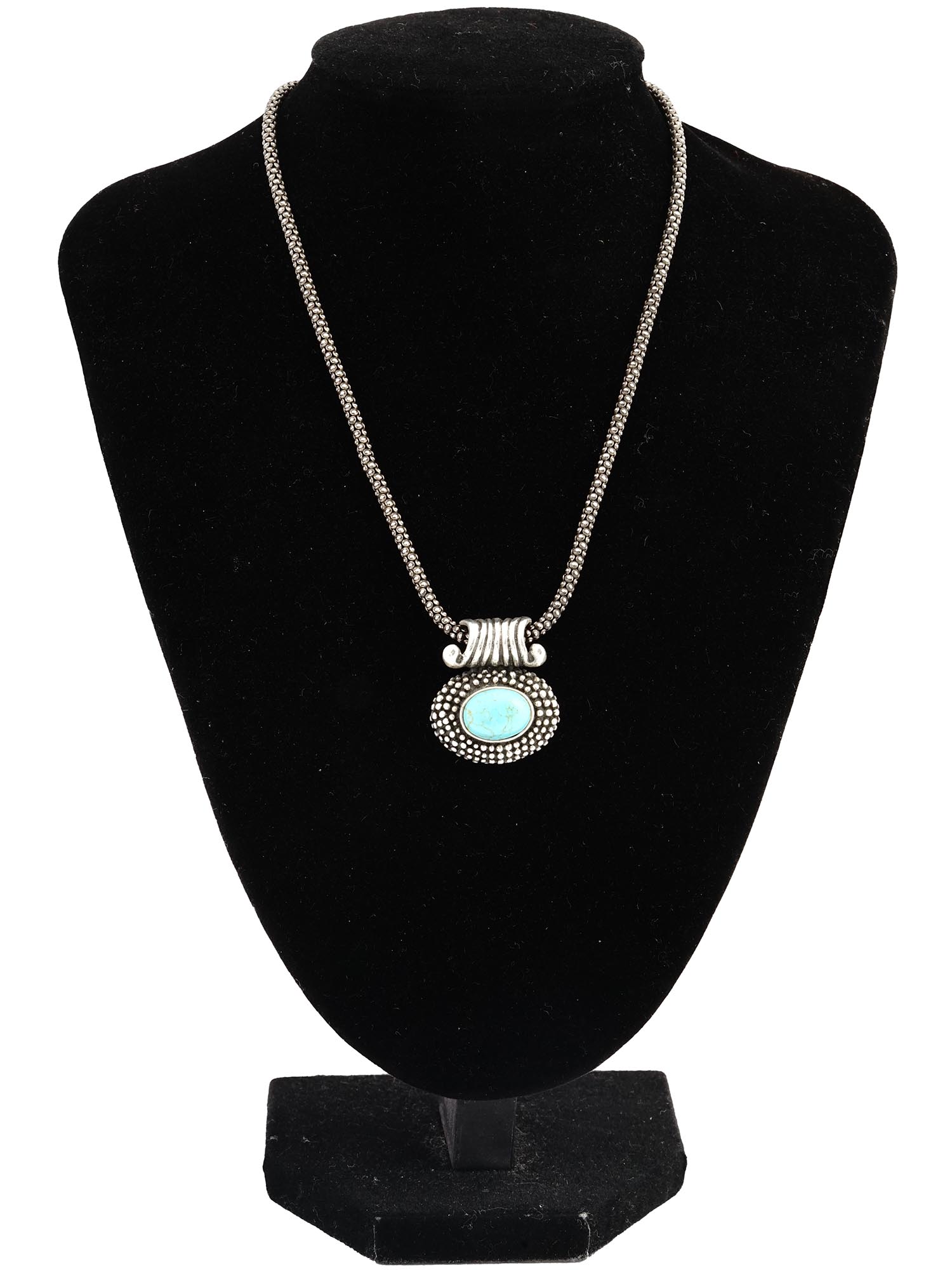 ITALIAN STERLING SILVER AND TURQUOISE NECKLACE PIC-0