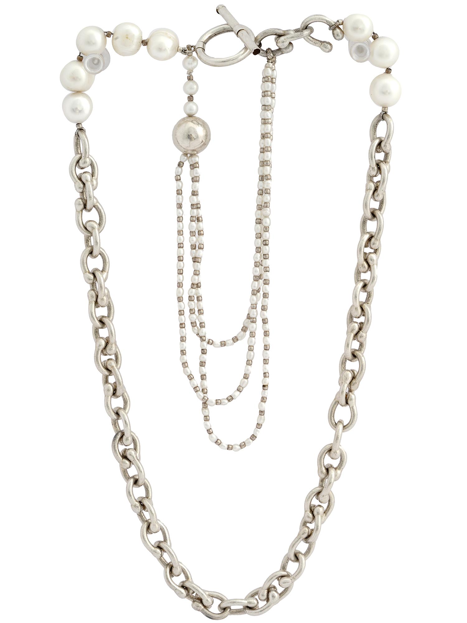 VINTAGE STERLING SILVER AND PEARLS CHAIN NECKLACE PIC-1