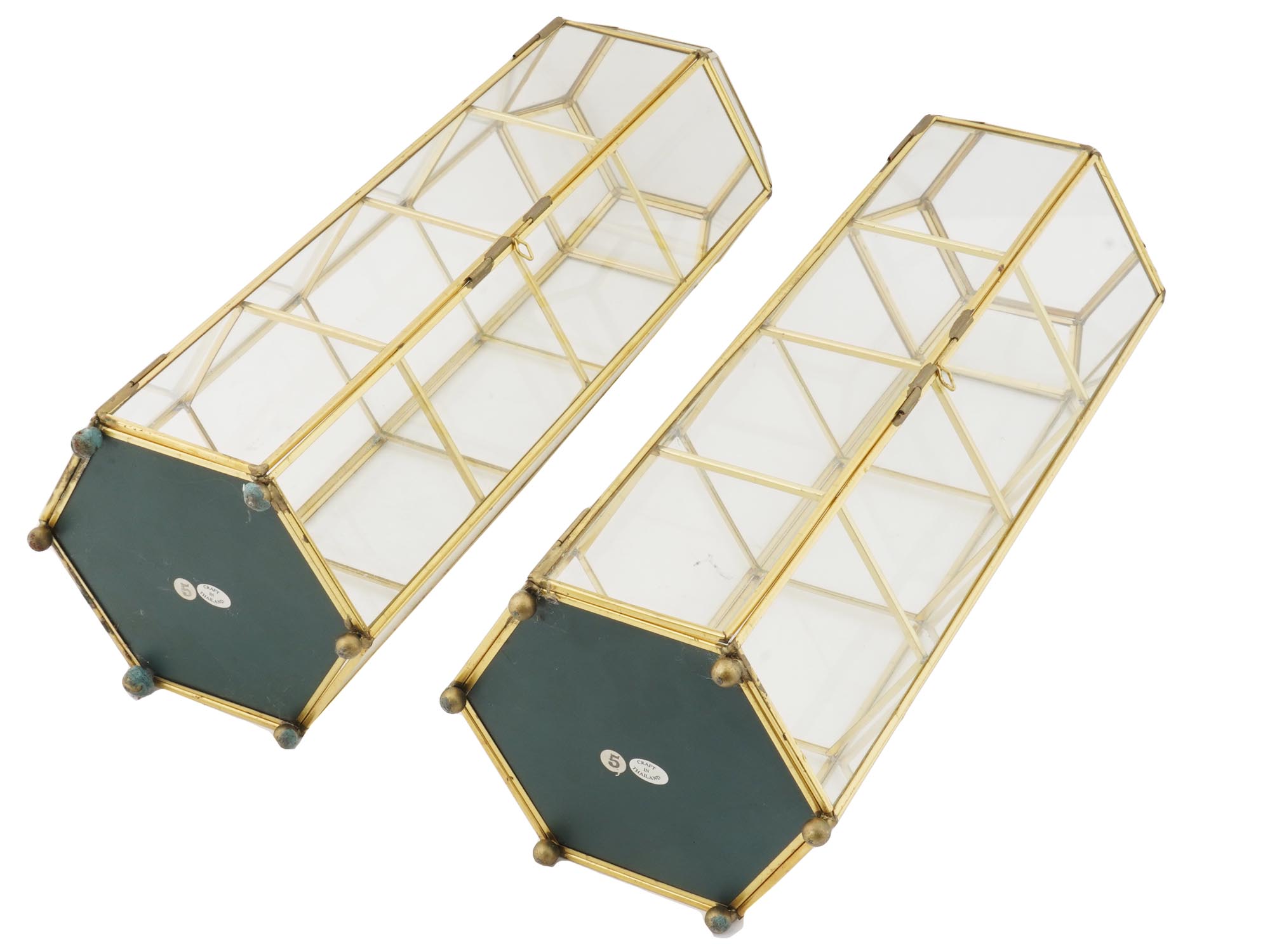 GILT BRASS AND CLEAR GLASS JEWELRY DISPLAY BOXES PIC-2