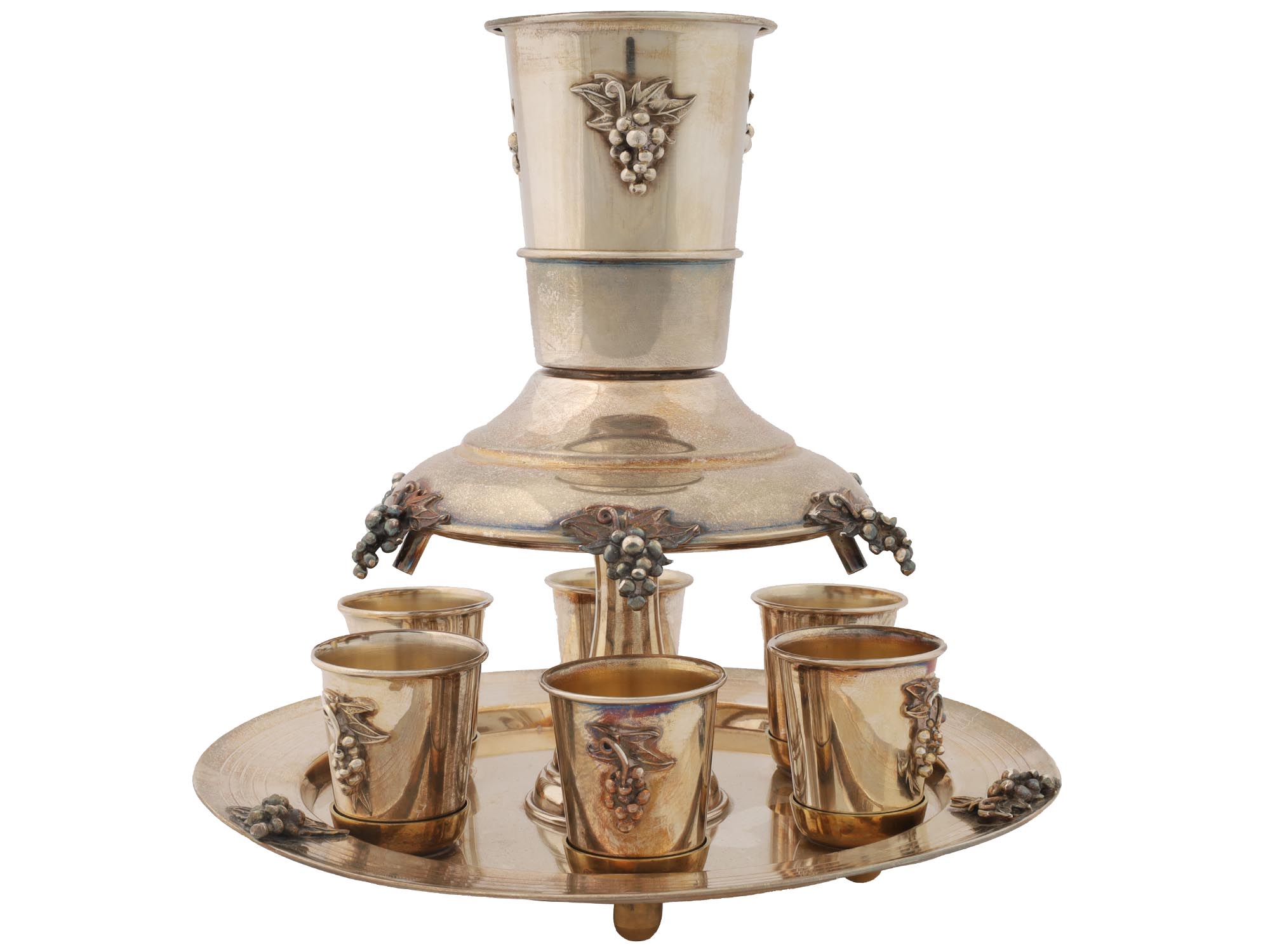 JUDAICA KIDDUSH CUPS STERLING WINE FOUNTAIN SET PIC-0