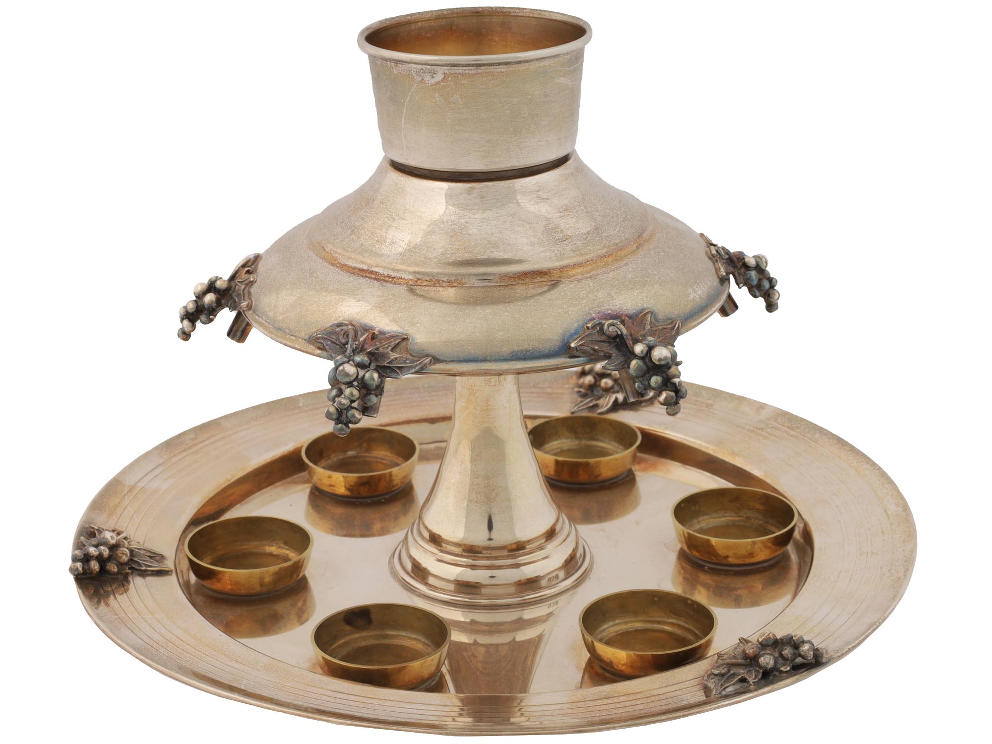 JUDAICA KIDDUSH CUPS STERLING WINE FOUNTAIN SET PIC-1