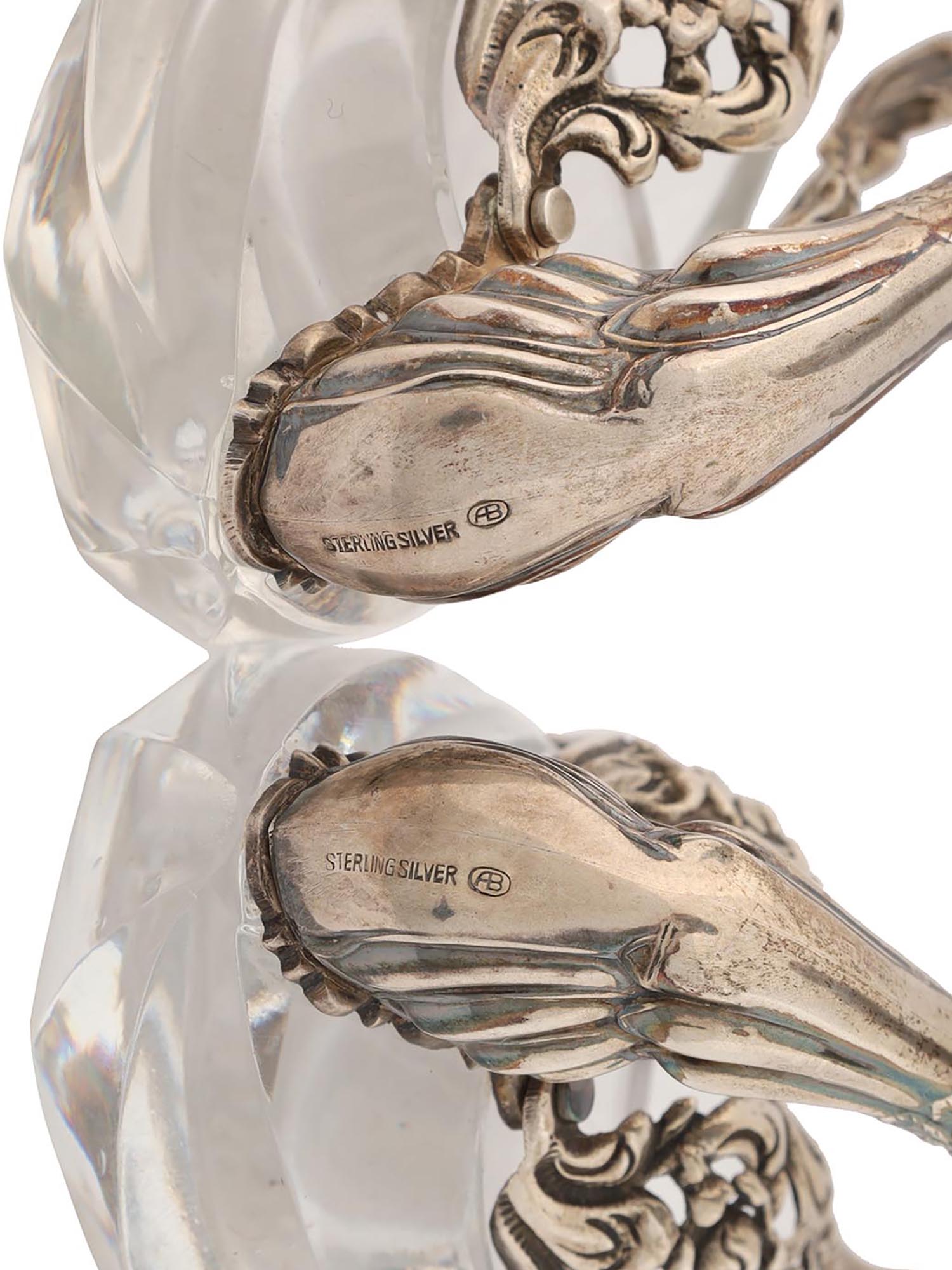 GERMAN STERLING SILVER CRYSTAL SWAN SALT CELLARS PIC-4