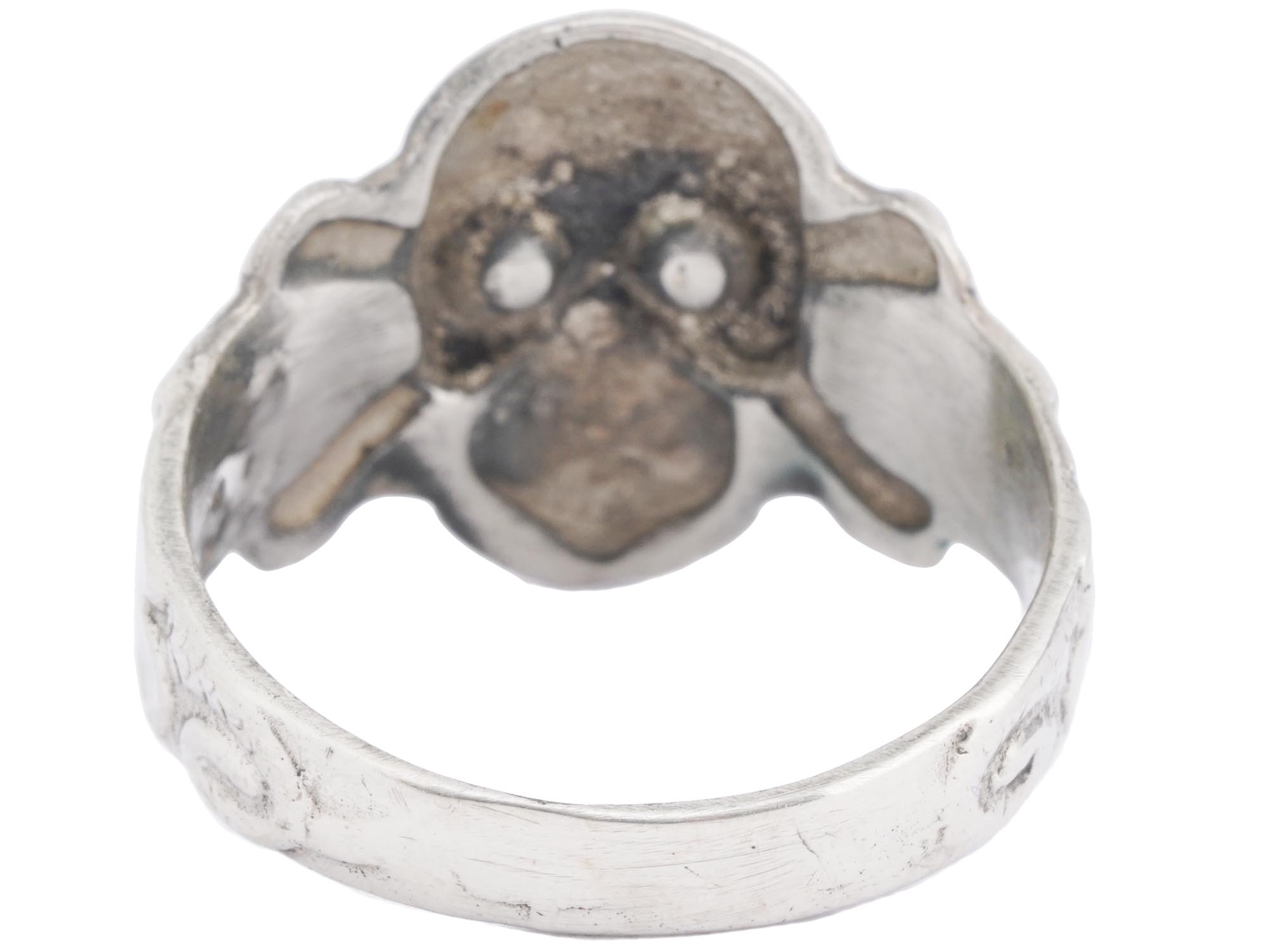 WWII NAZI GERMAN SS TOTENKOPF ENAMEL SILVER RING PIC-3