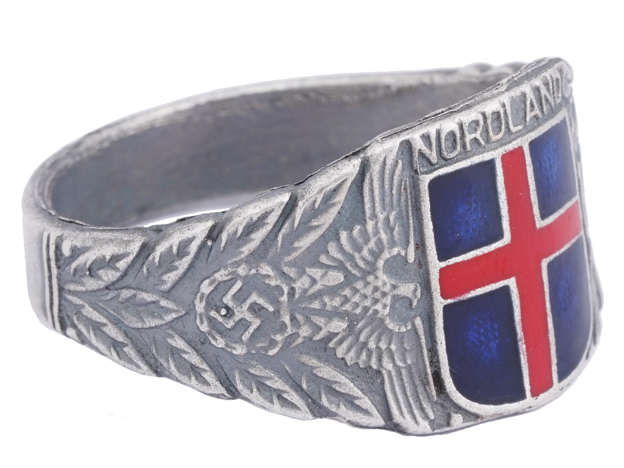 WWII GERMAN WAFFEN SS WIKING NORDLAND SILVER RING PIC-1