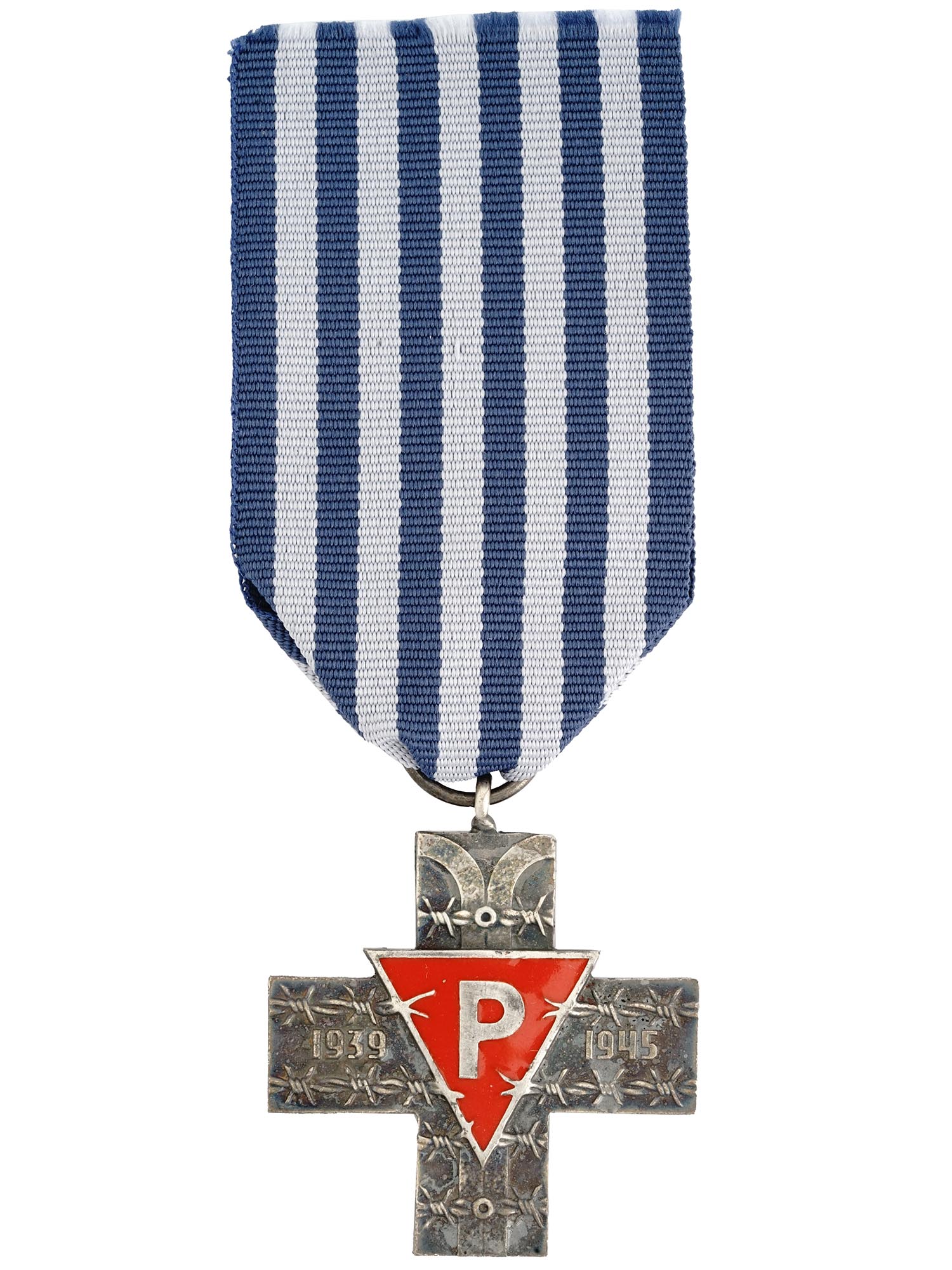 WWII POLISH SILVER AUSCHWITZ CROSS MEDAL WITH RIBBON PIC-0