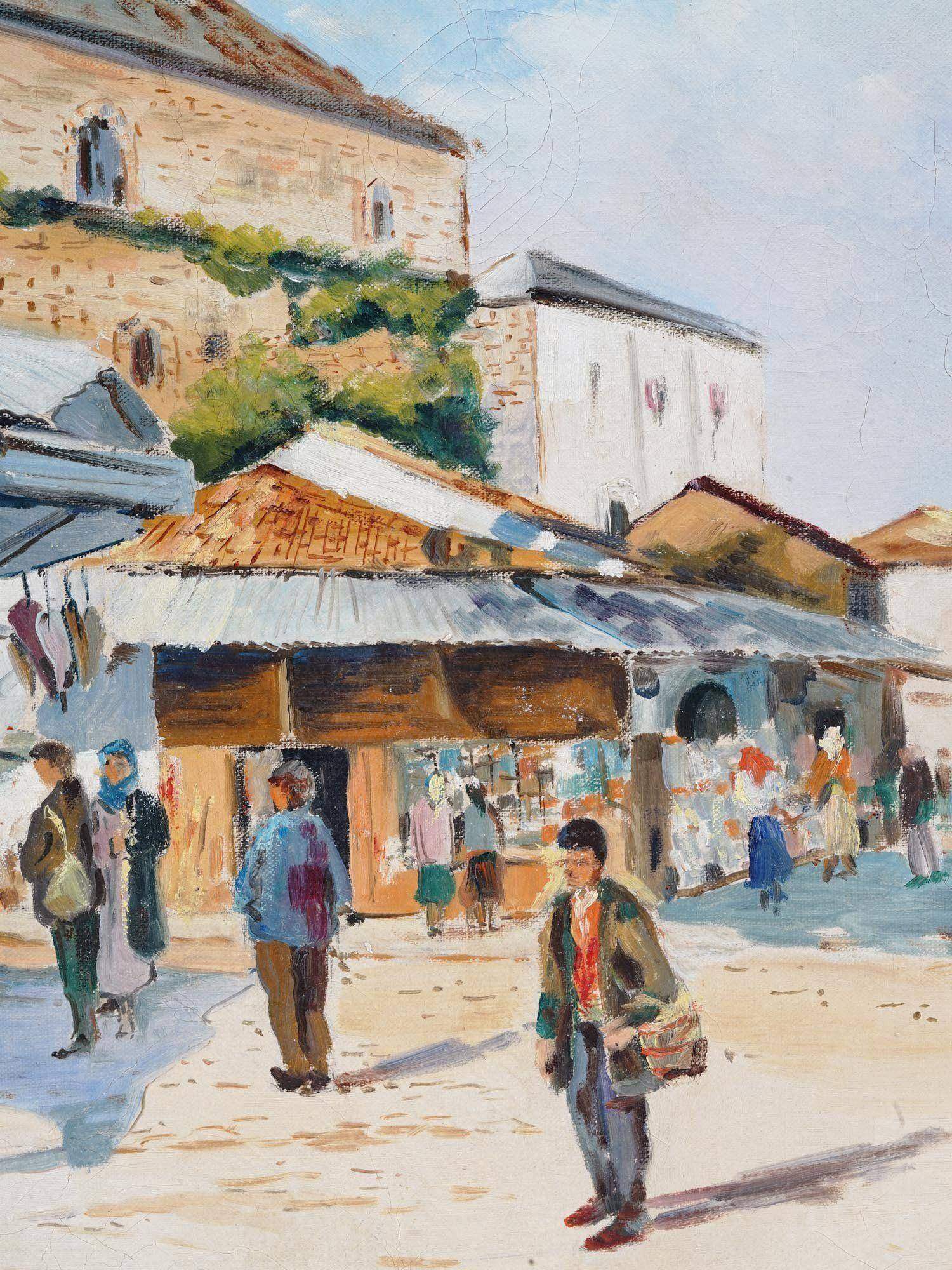 SERBIAN CITY OIL PAINTING BY NICOLAS MARKOVITCH PIC-1