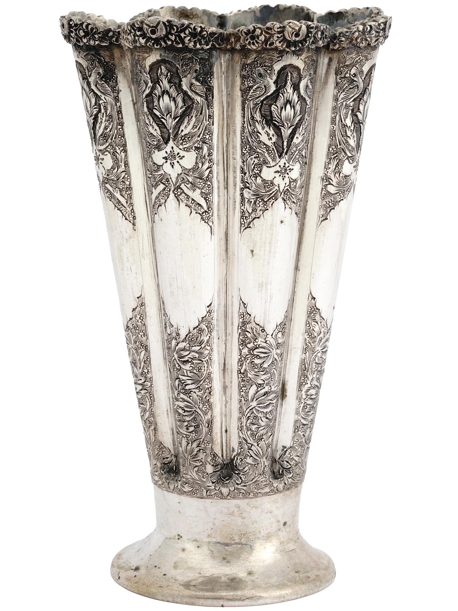 ANTIQUE PERSIAN ESFAHAN HAND CRAFTED SILVER VASE PIC-0