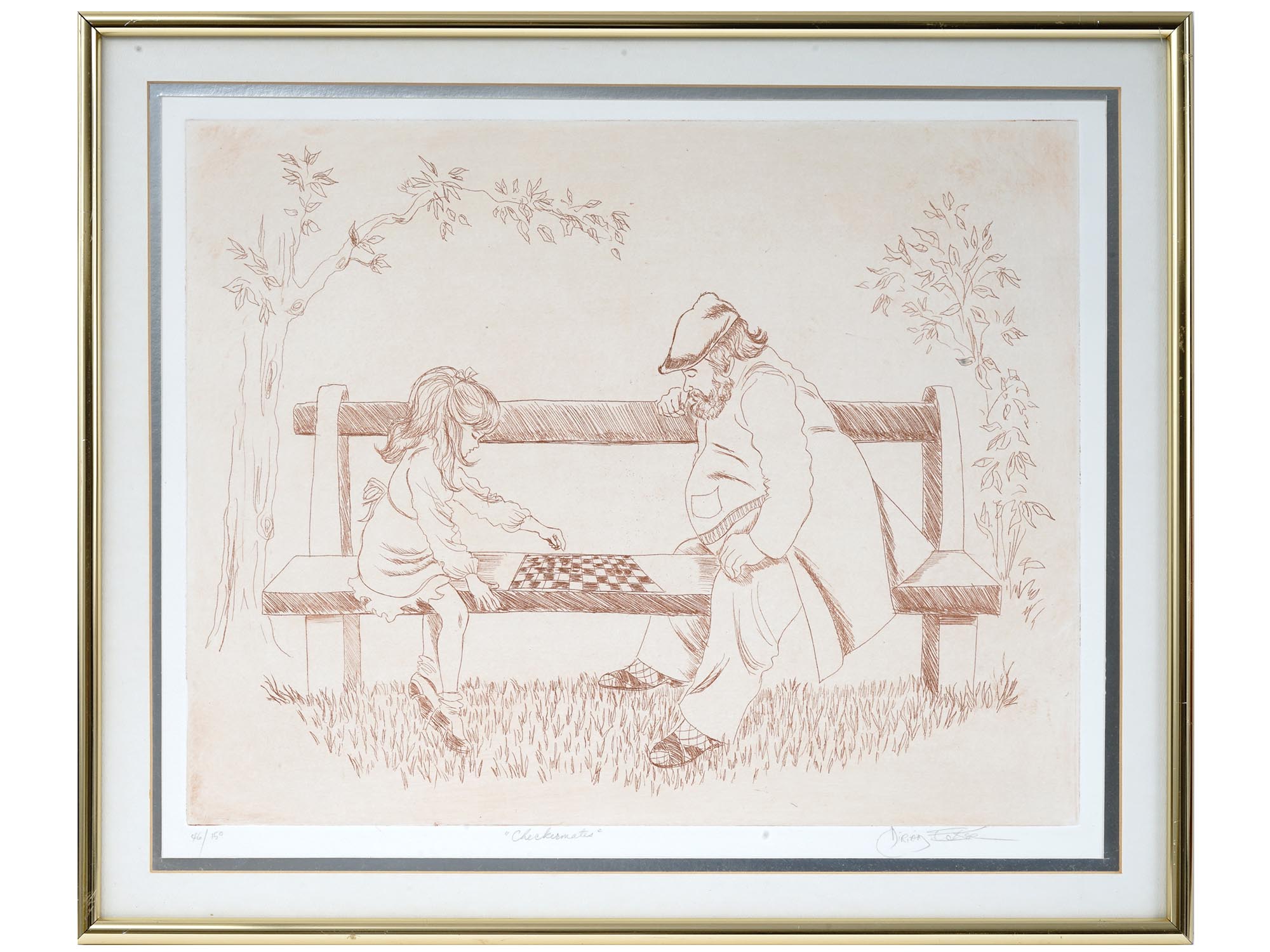 PLAYING CHESS ETCHING SIGNED BY THE ARTIST FRAMED PIC-0