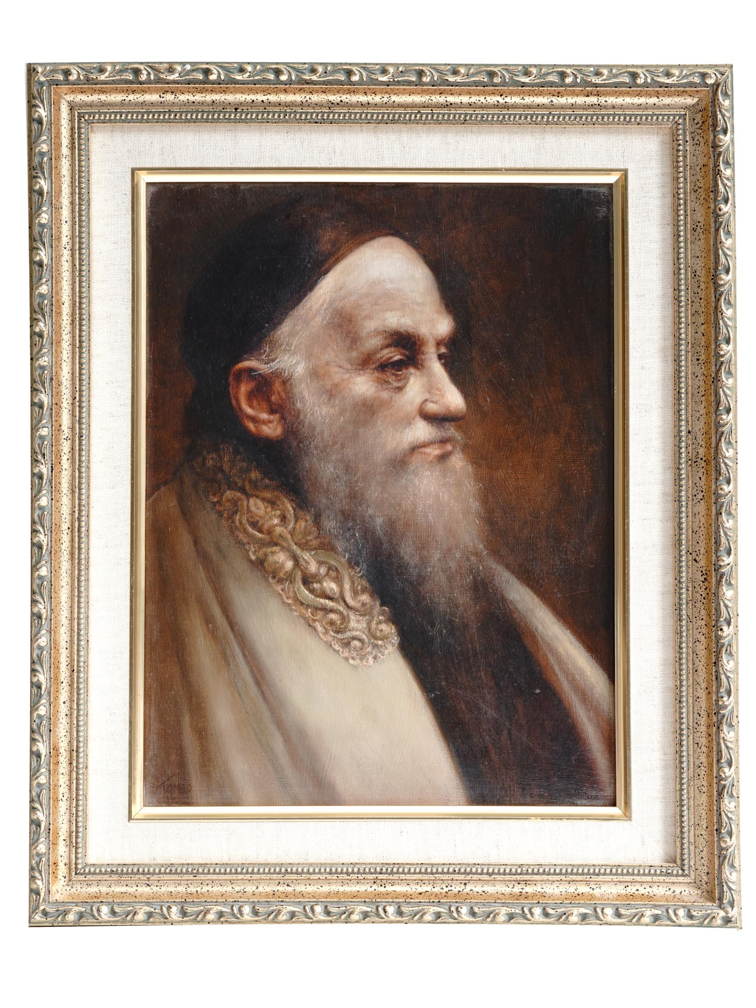 JUDAICA OIL PAINTING PORTRAIT OF A RABBI SIGNED PIC-0