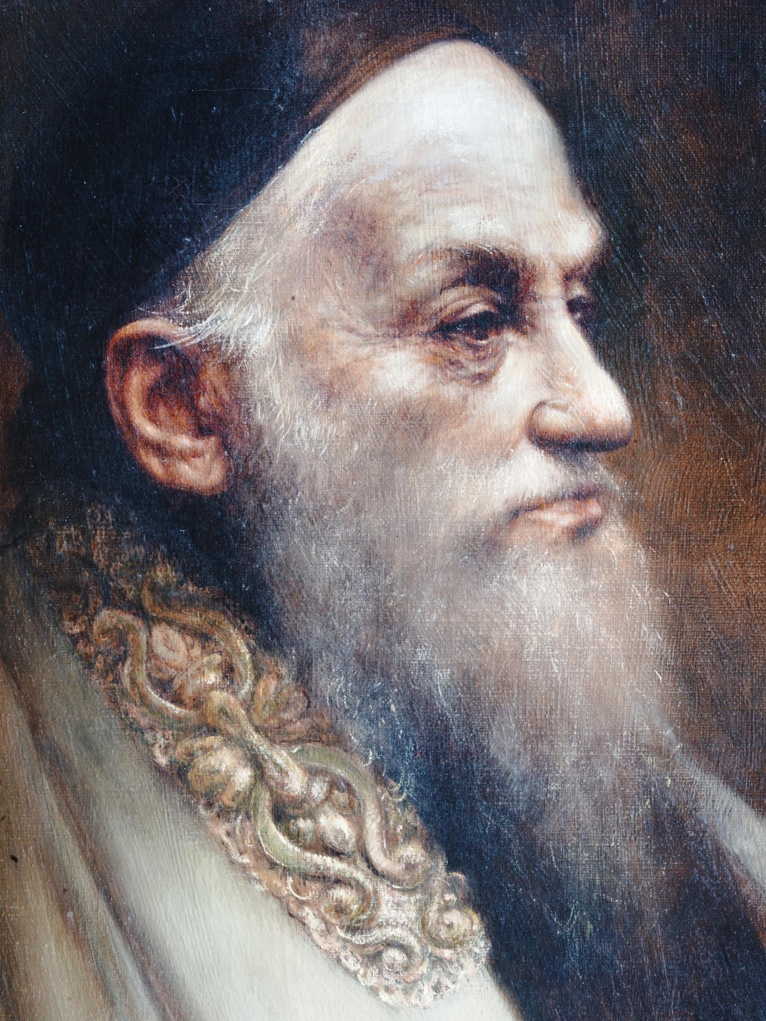 JUDAICA OIL PAINTING PORTRAIT OF A RABBI SIGNED PIC-1