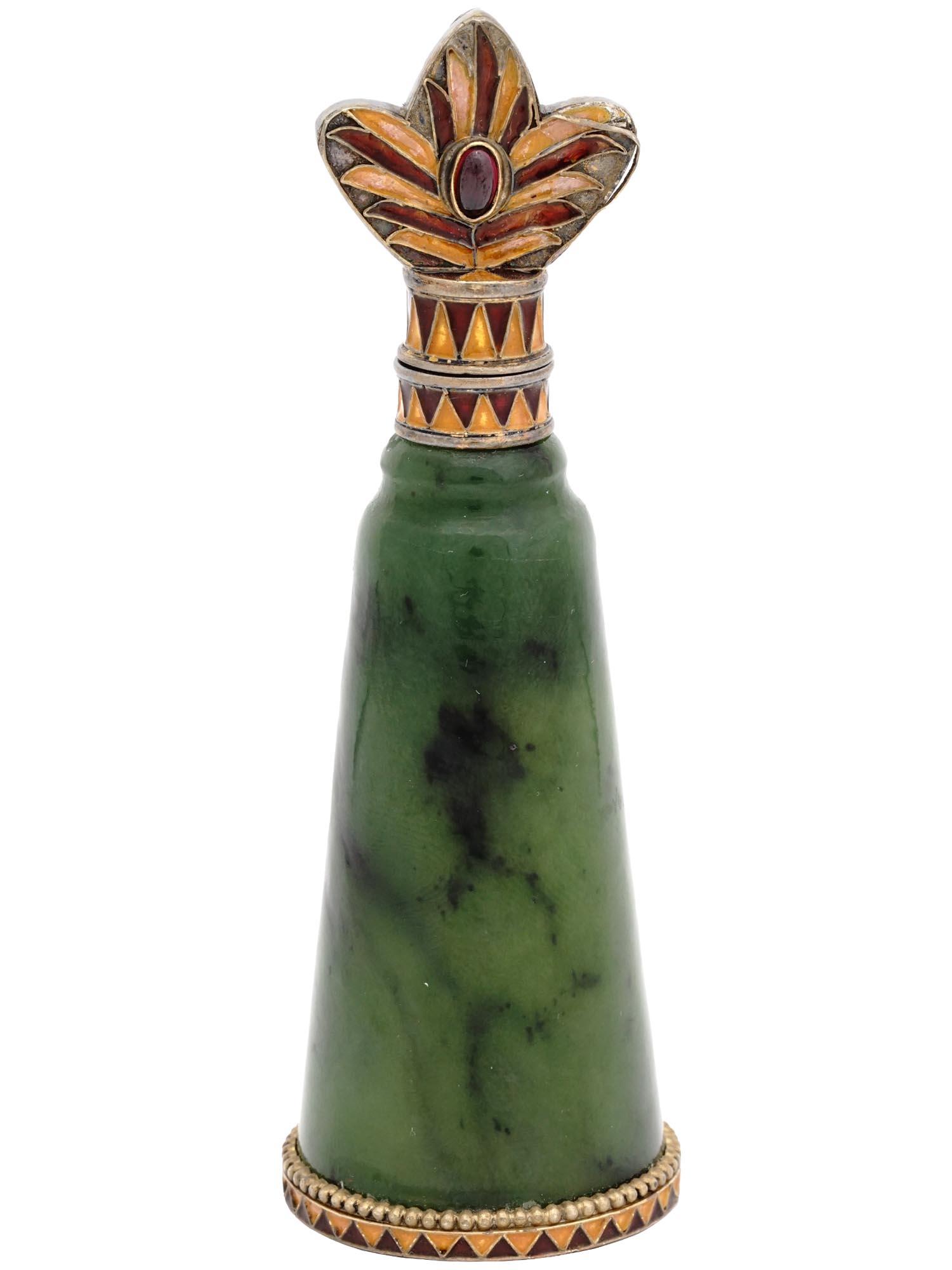 RUSSIAN SILVER ENAMEL NEPHRITE PERFUME BOTTLE PIC-1