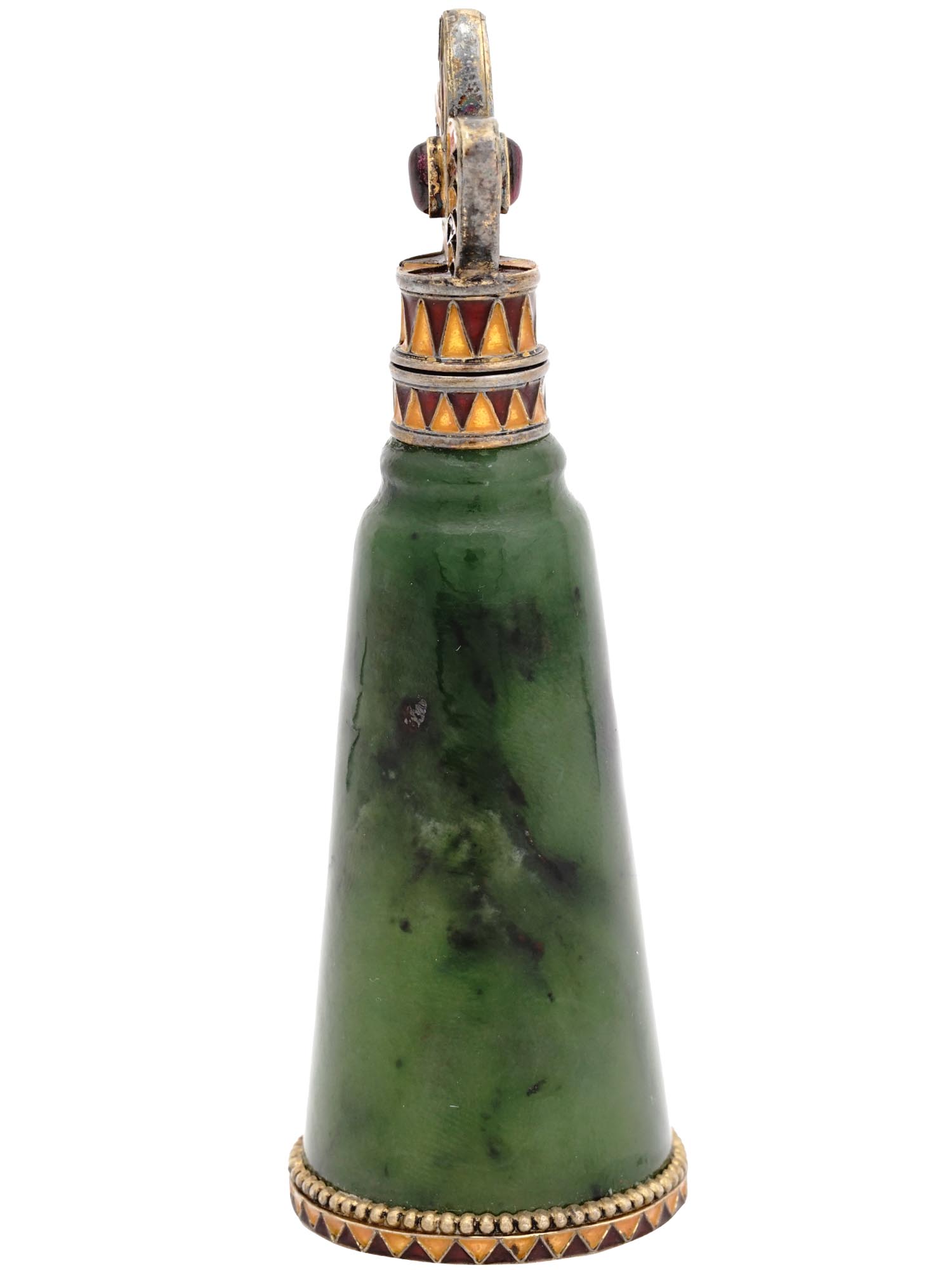 RUSSIAN SILVER ENAMEL NEPHRITE PERFUME BOTTLE PIC-2