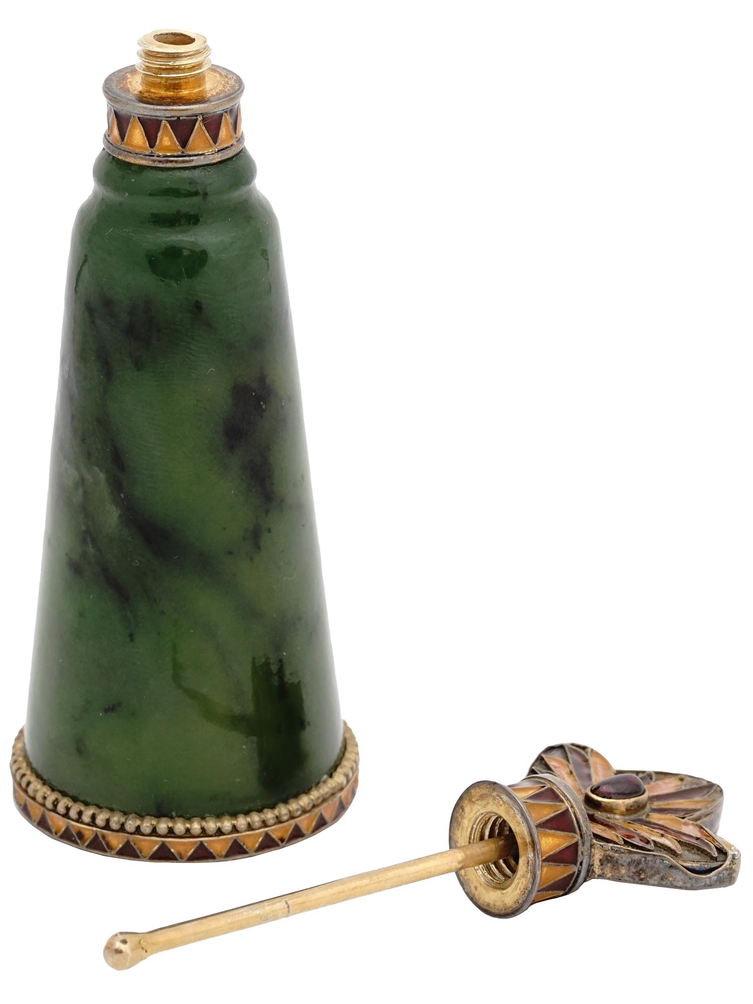 RUSSIAN SILVER ENAMEL NEPHRITE PERFUME BOTTLE PIC-3