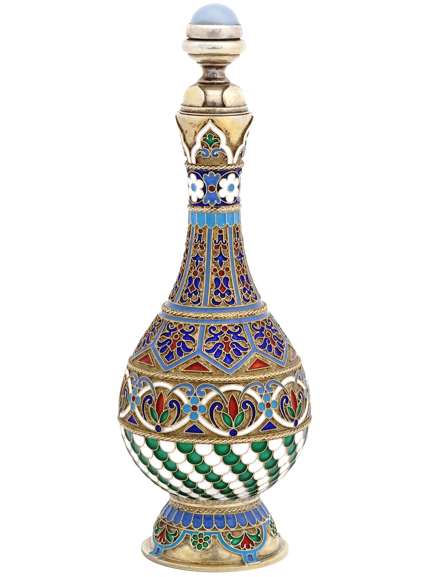 LARGE RUSSIAN GILT SILVER ENAMEL PERFUME BOTTLE PIC-0