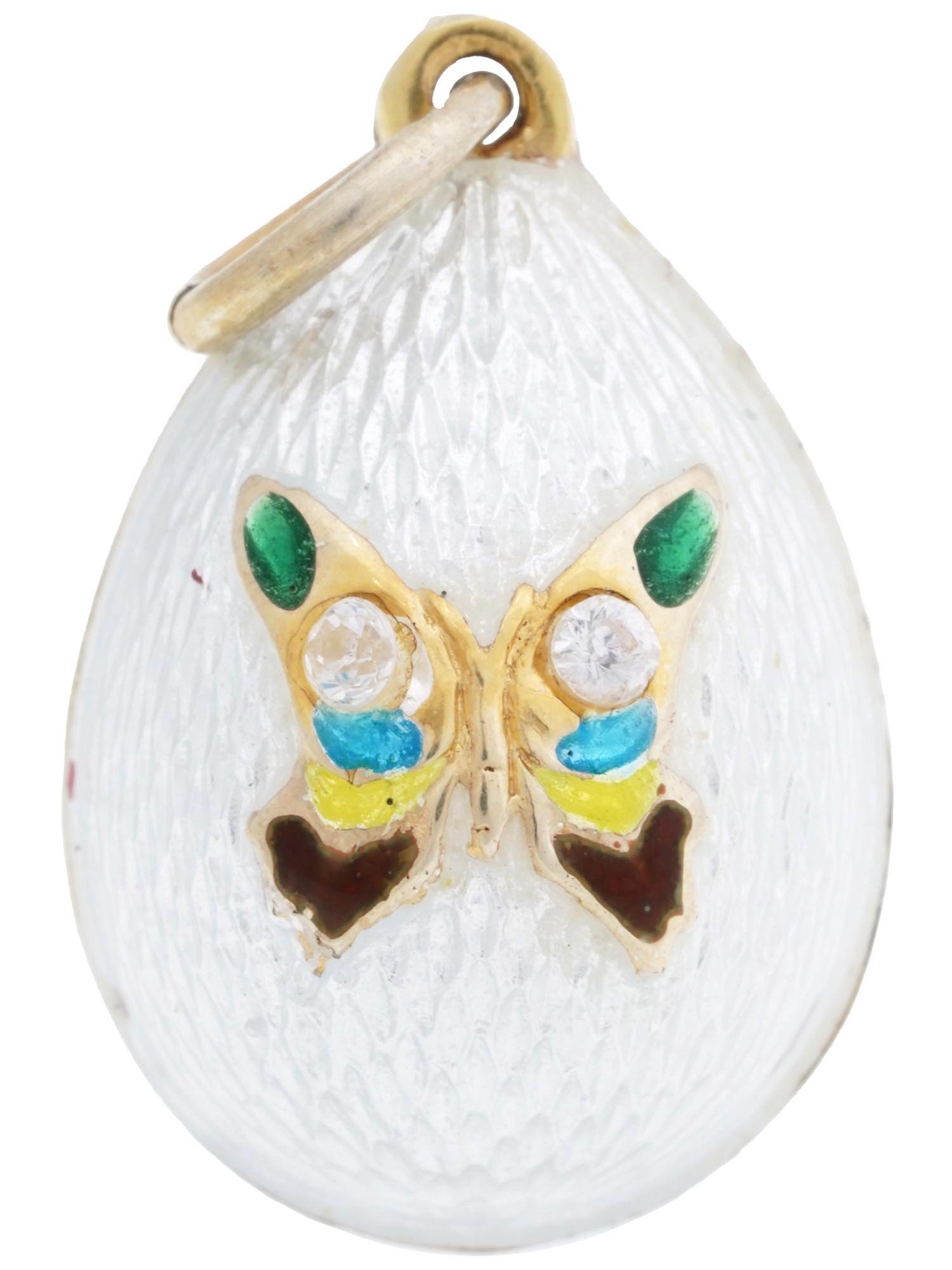 RUSSIAN 88 GILT SILVER ENAMEL EASTER EGG PENDANT PIC-0