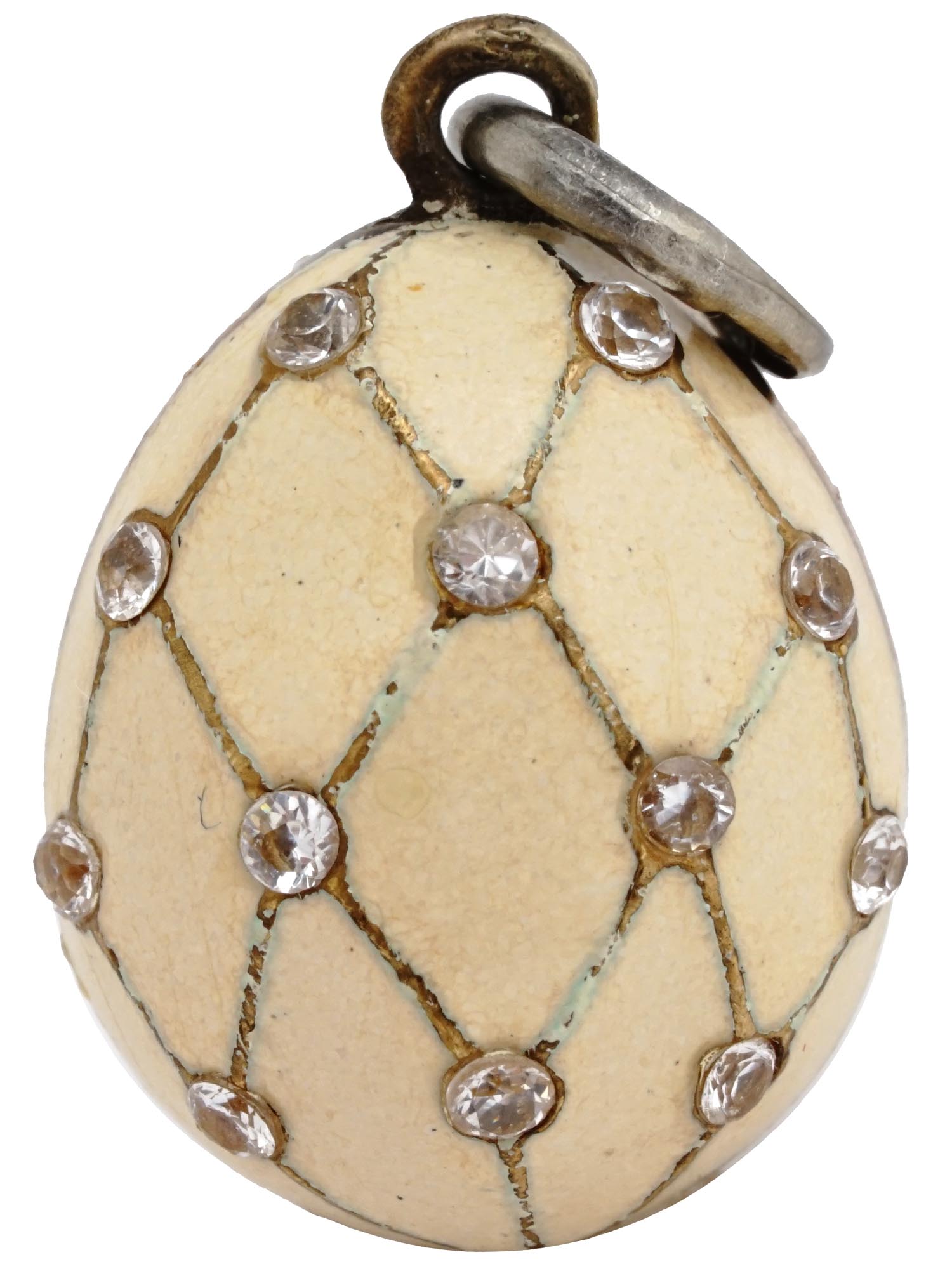 RUSSIAN 84 GILT SILVER AND DIAMONDS EGG PENDANT PIC-0